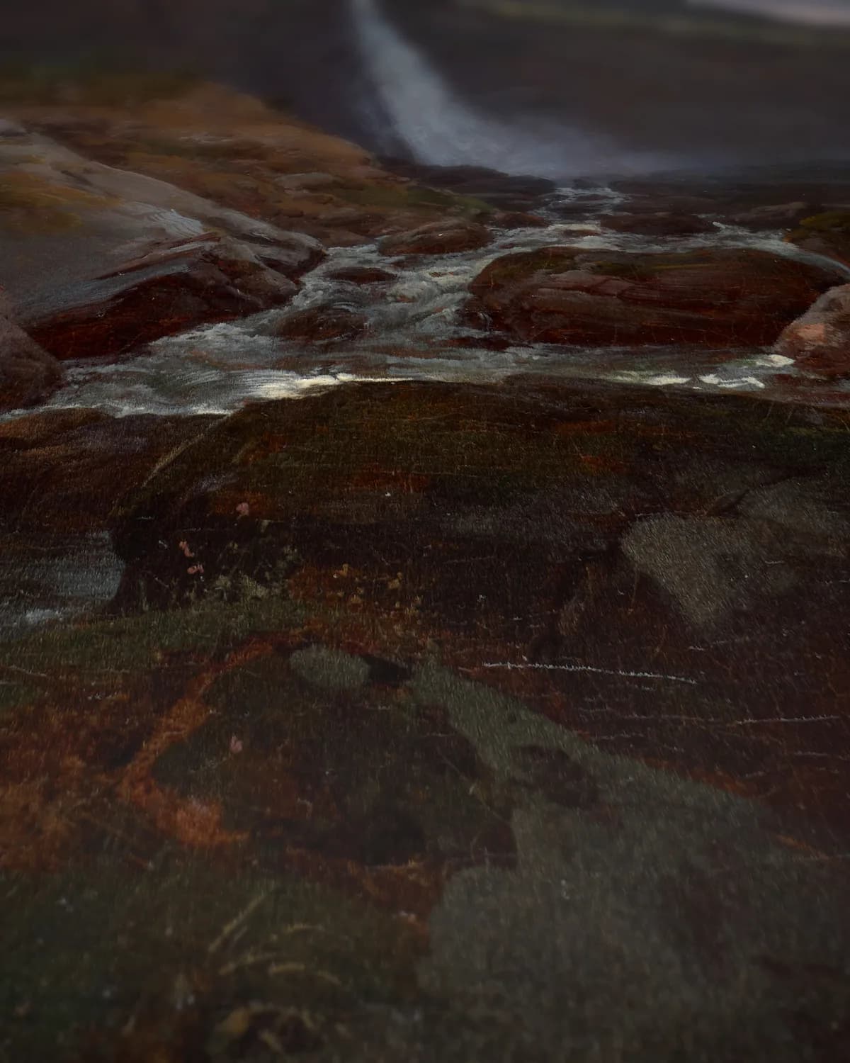 De Feige-waterval (Feigefossen), Lysterfjord, Noorwegen op geweven fluweel, uitsnede 1 van 3