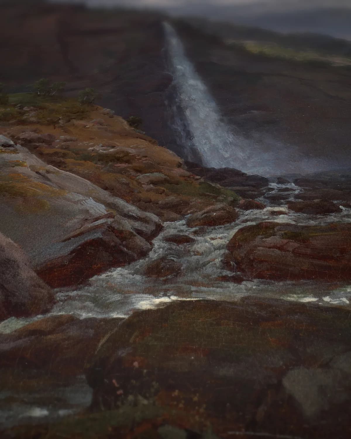 De Feige-waterval (Feigefossen), Lysterfjord, Noorwegen op geweven fluweel, uitsnede 3 van 3