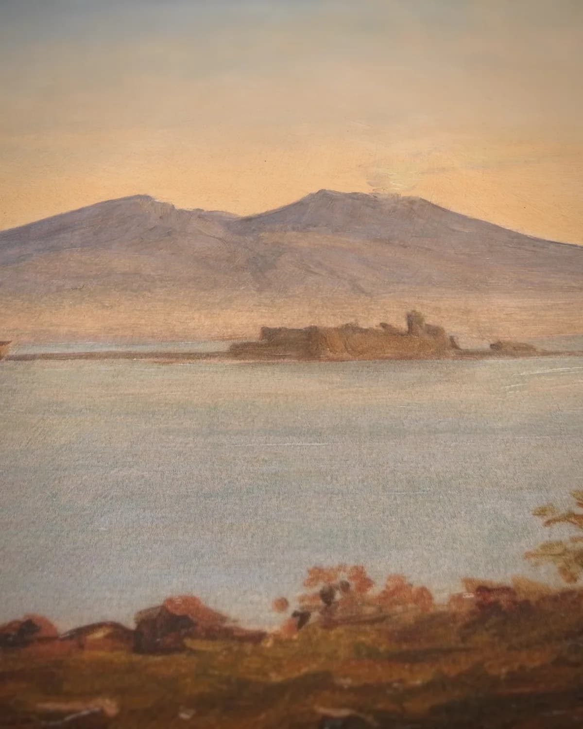 De Golf van Napels met de Vesuvius, gezien vanaf Posillipo op geweven fluweel, uitsnede 3 van 3