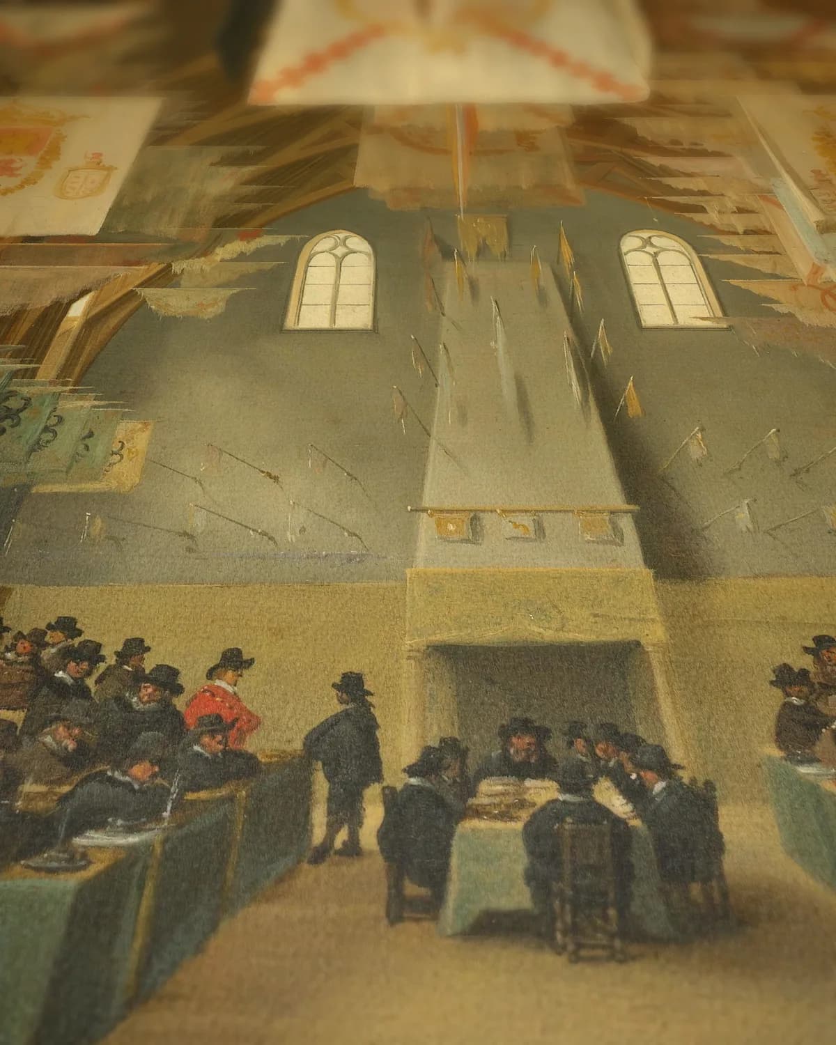De Grote Zaal op het Binnenhof, Den Haag, tijdens de Grote Vergadering op geweven fluweel, uitsnede 3 van 3