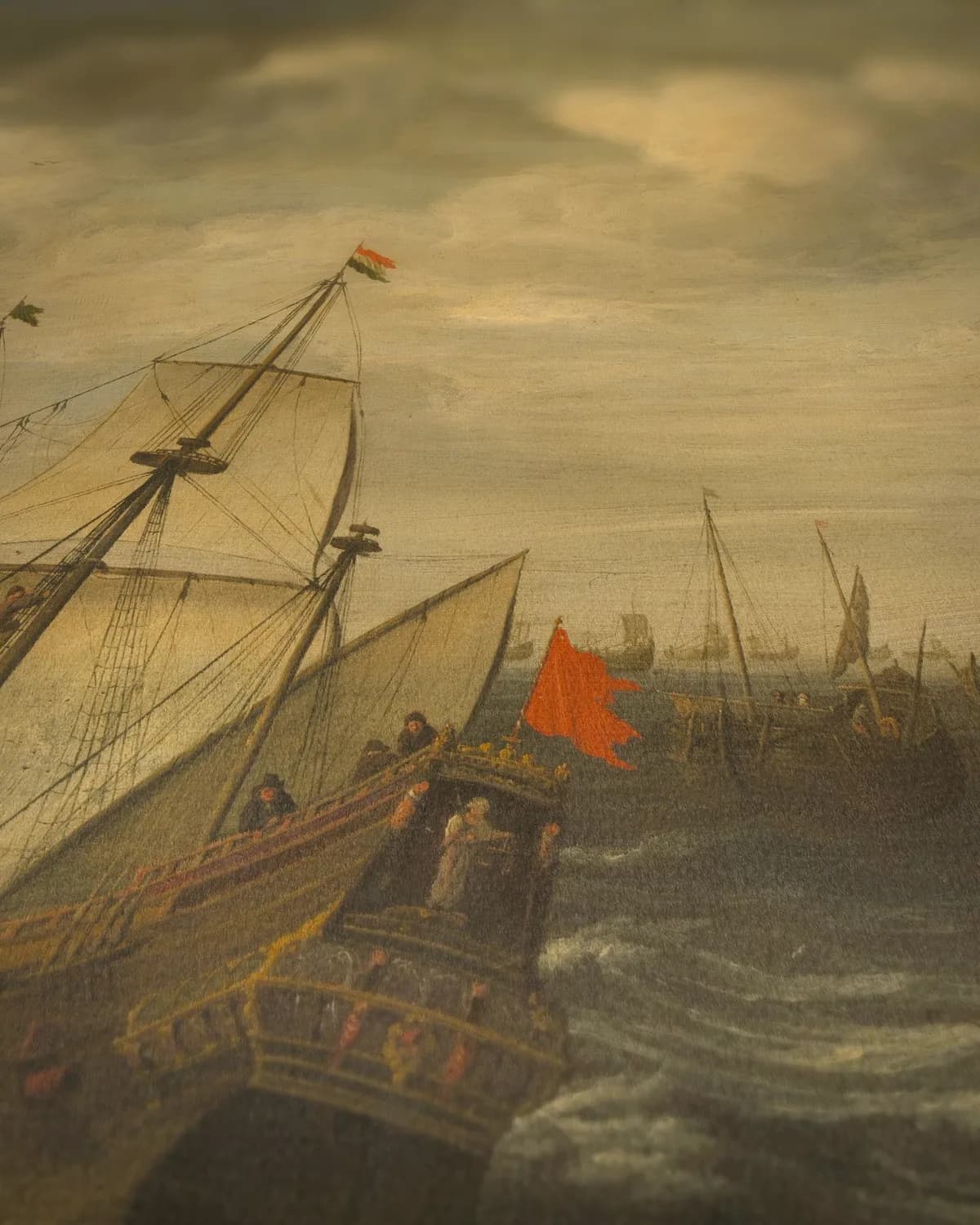 De Hollandse haringvloot op de visgronden op geweven fluweel, uitsnede 3 van 3