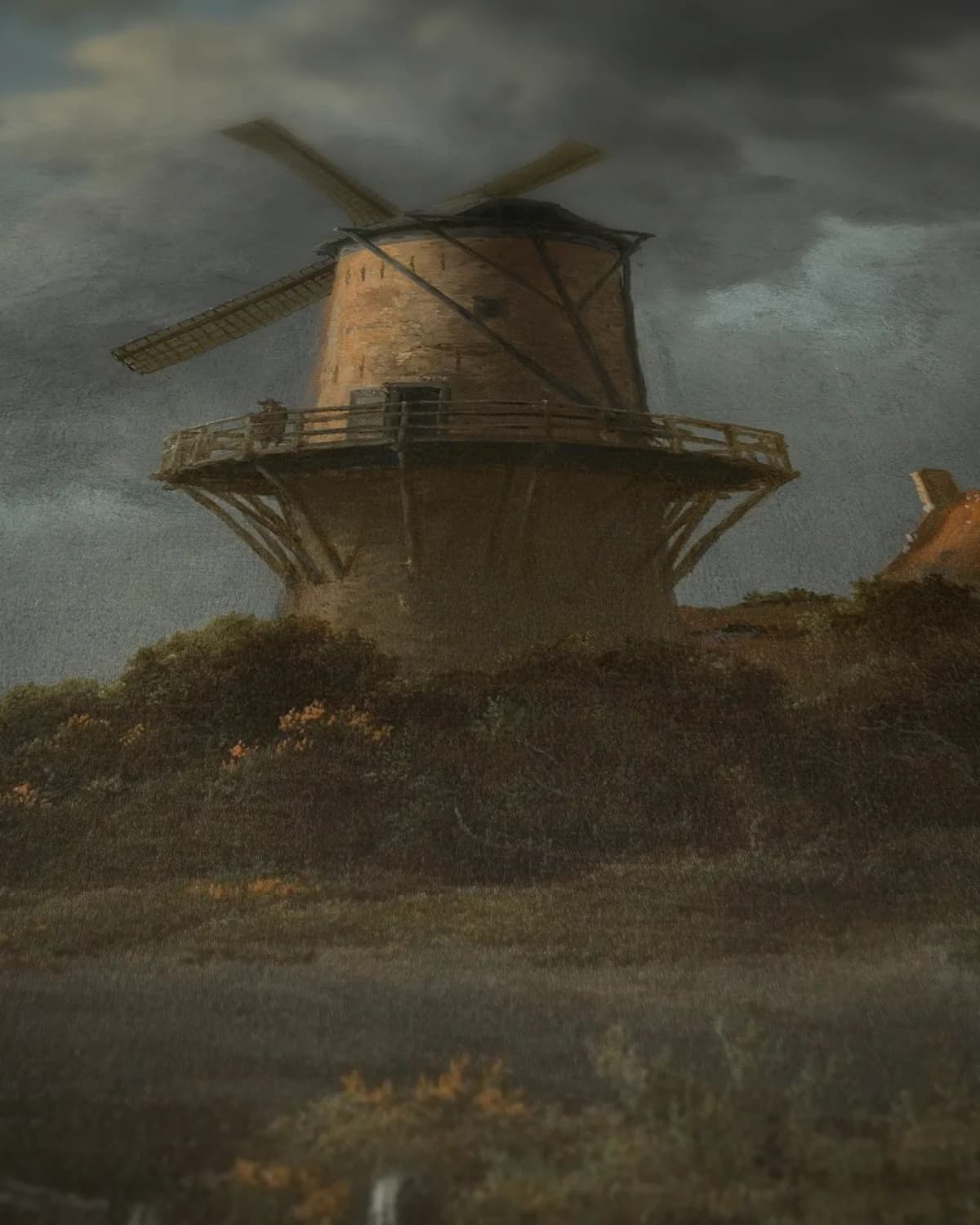 De molen bij Wijk bij Duurstede op geweven fluweel, uitsnede 3 van 3
