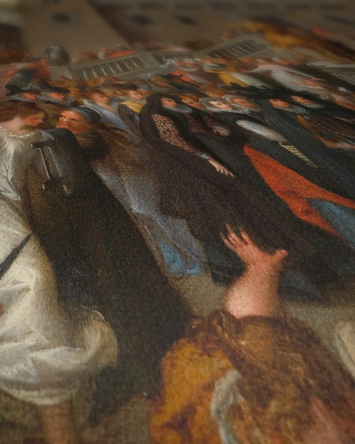 De opstand van de vrouwen van Rome op het Capitool vanwege Papirius op geweven fluweel, uitsnede 2 van 3