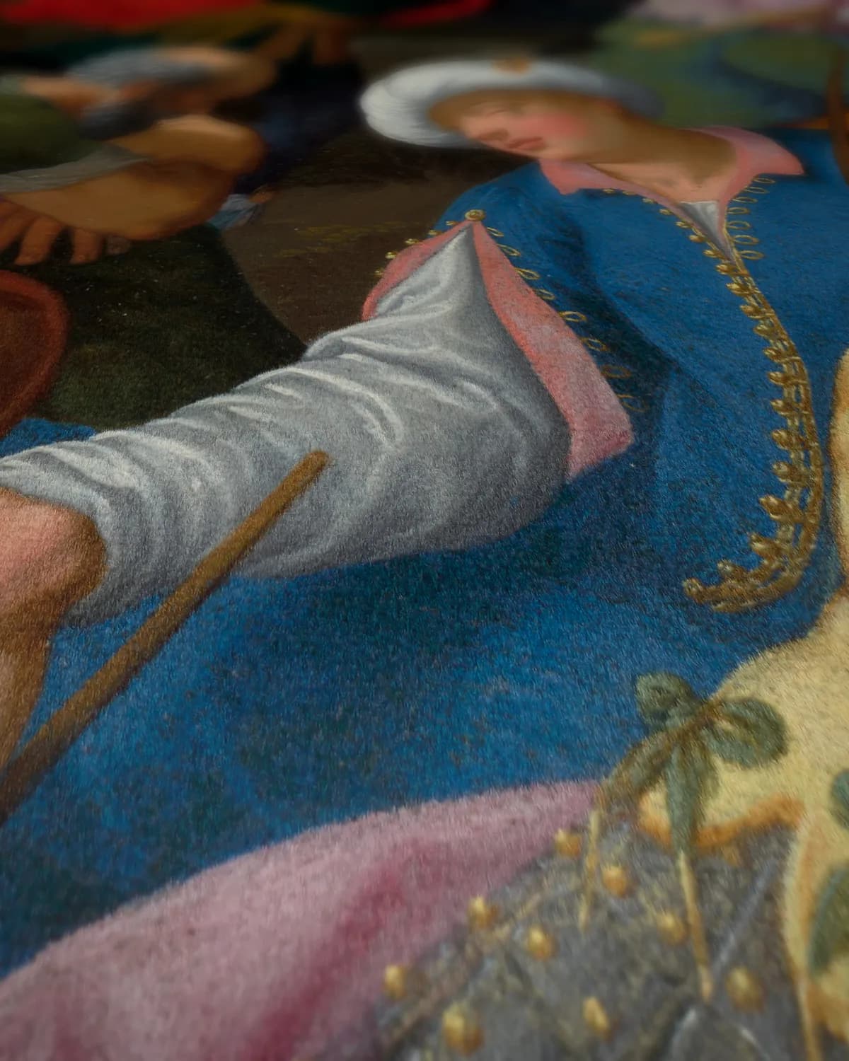 De opstanding van Christus op geweven fluweel, uitsnede 1 van 3
