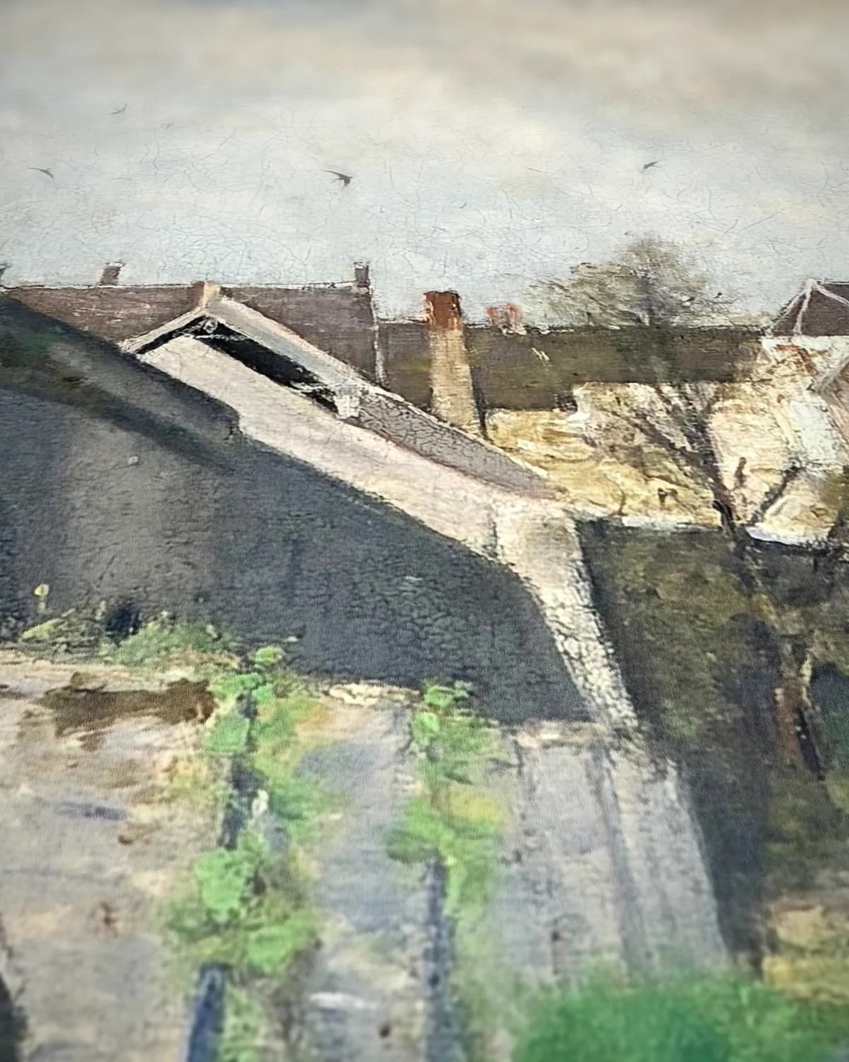 De oude brug in Grez op geweven fluweel, uitsnede 3 van 3
