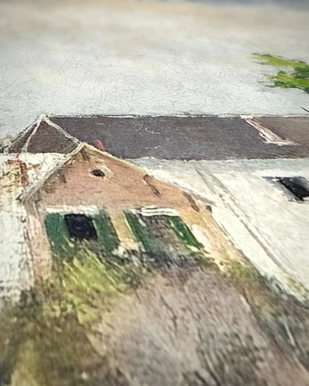 De oude brug in Grez op geweven fluweel, uitsnede 2 van 3