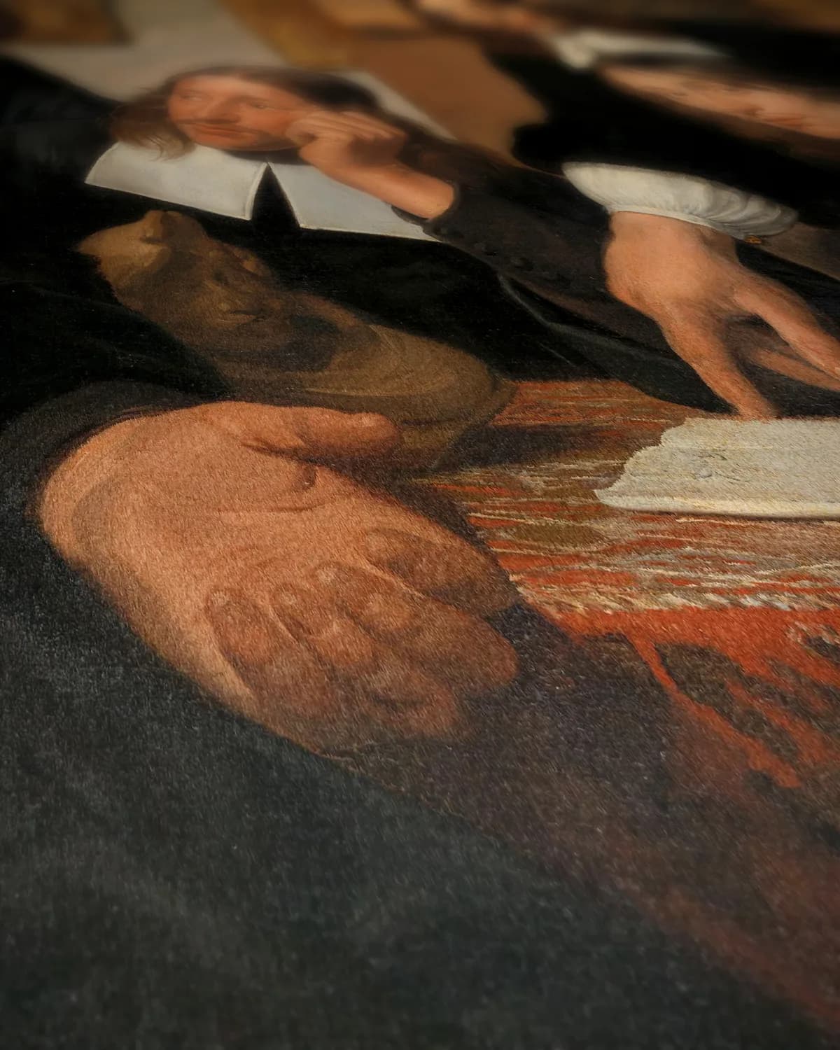 De overlieden van het Sint Lucasgilde te Haarlem, 1675 op geweven fluweel, uitsnede 2 van 3