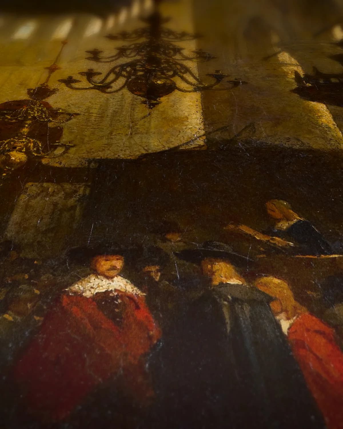 De Pieterskerk in Leiden op geweven fluweel, uitsnede 3 van 3