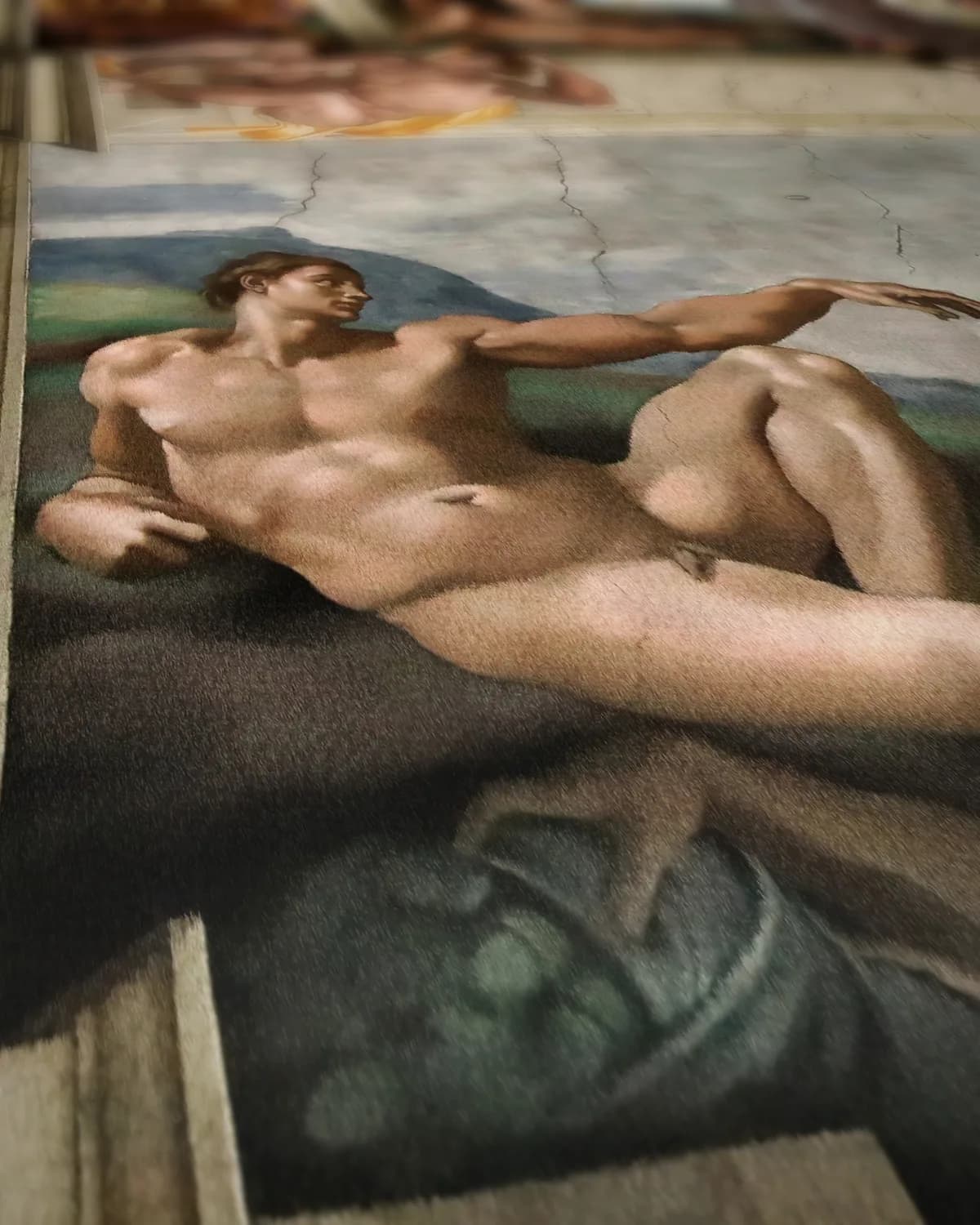 De schepping van Adam op geweven fluweel, uitsnede 2 van 3