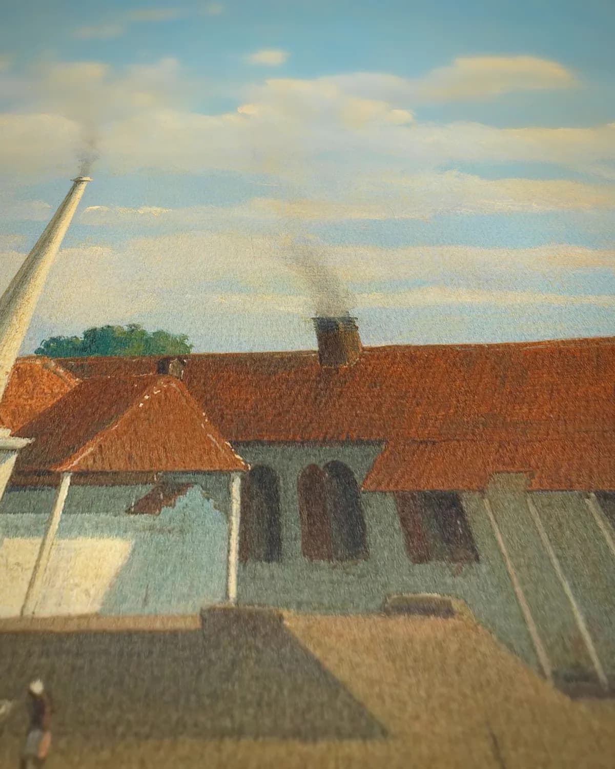 De suikerfabriek Kemanglen bij Tegal op Java op geweven fluweel, uitsnede 1 van 3