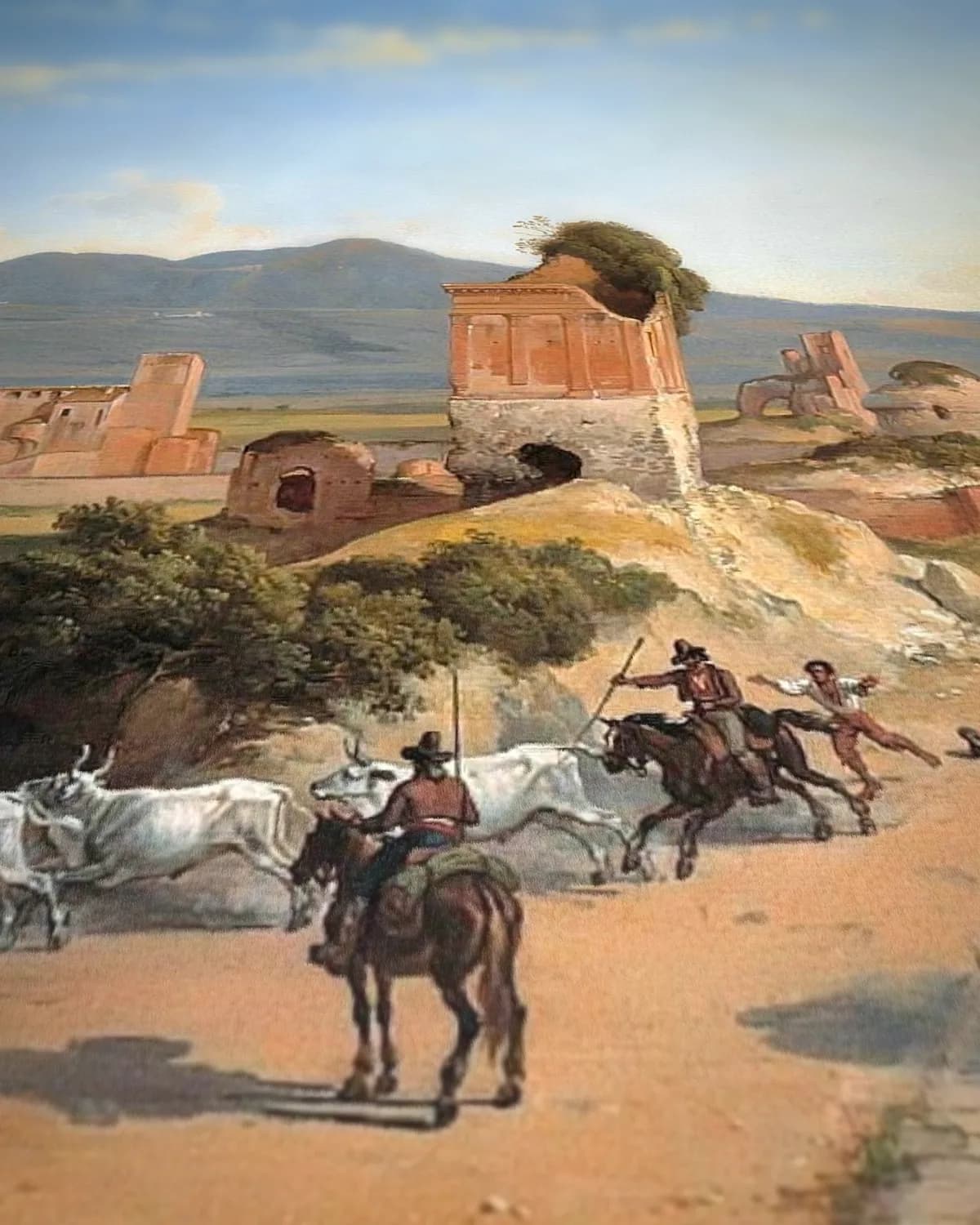 De Via Appia in de Romeinse Campagna op geweven fluweel, uitsnede 3 van 3