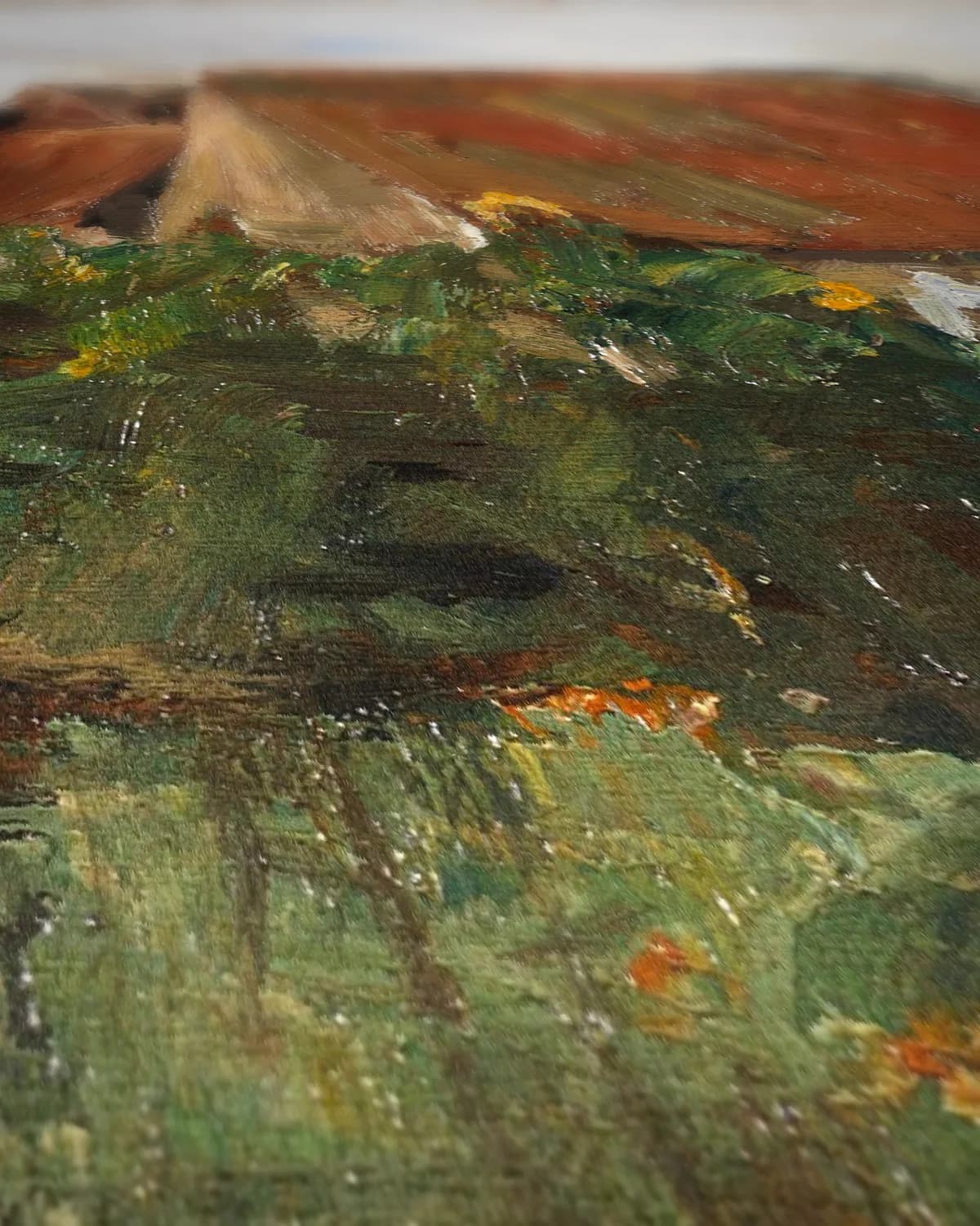 Dorpshuizen met zonnebloemen, 1890 op geweven fluweel, uitsnede 2 van 3