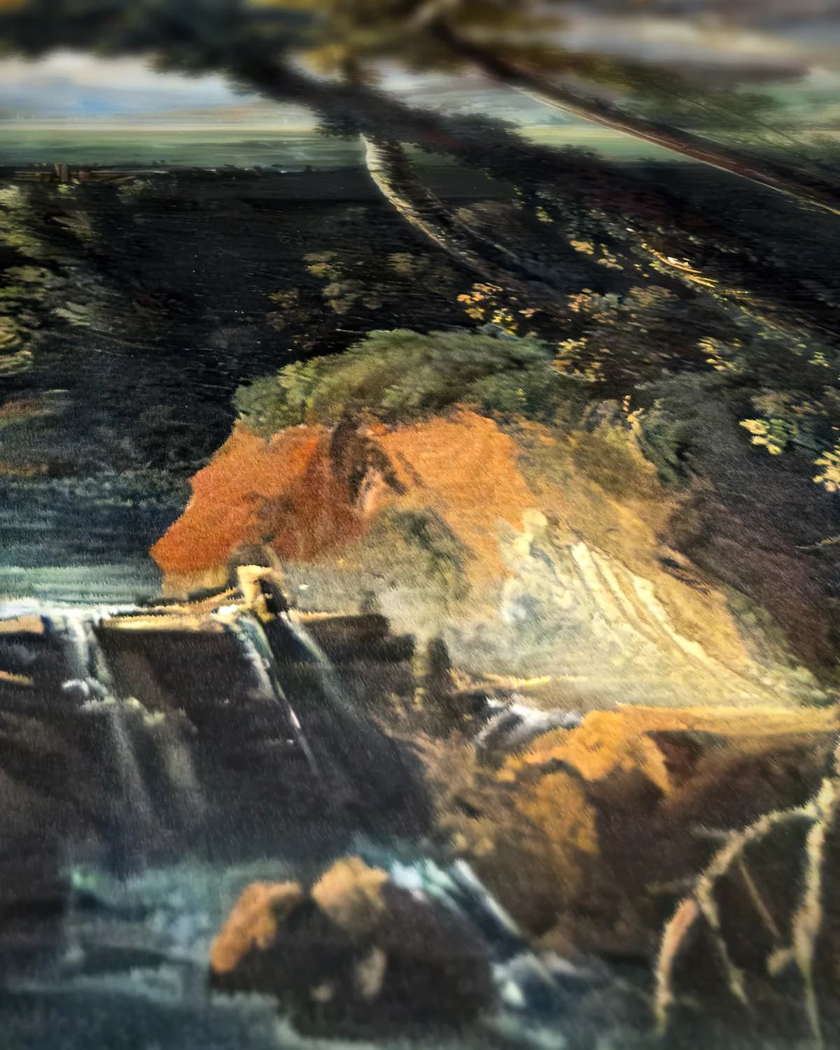 Dramatisch rivierlandschap op geweven fluweel, uitsnede 2 van 3