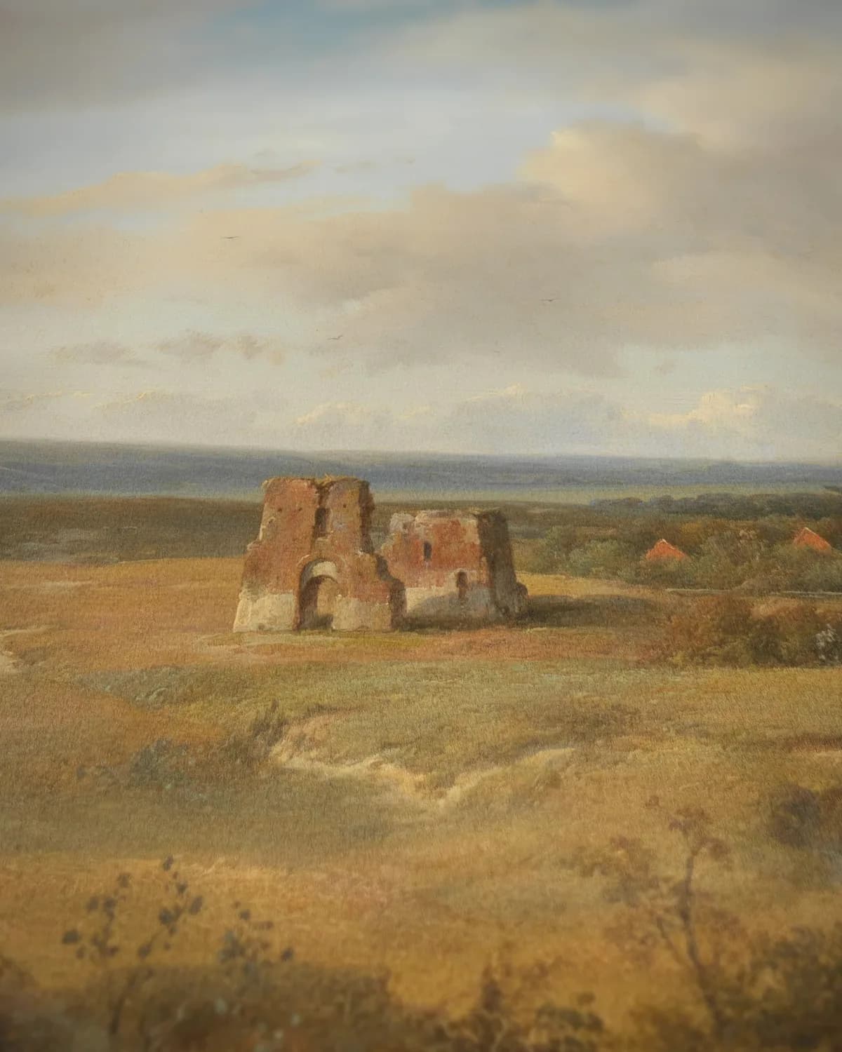 Duingezicht met de ruïne van kasteel Brederode bij Santpoort op geweven fluweel, uitsnede 3 van 3