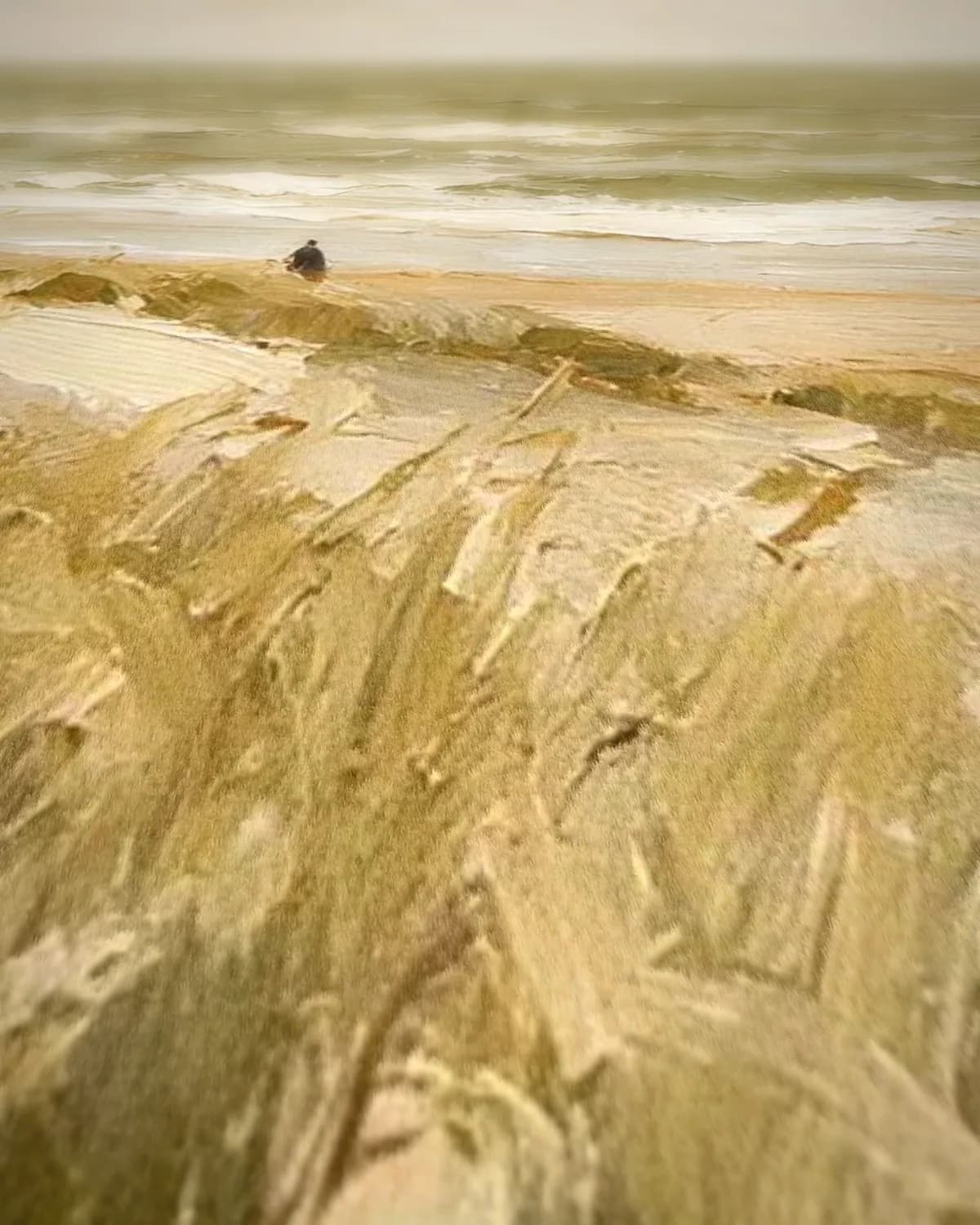 Duinrand met helmgras op geweven fluweel, uitsnede 1 van 3