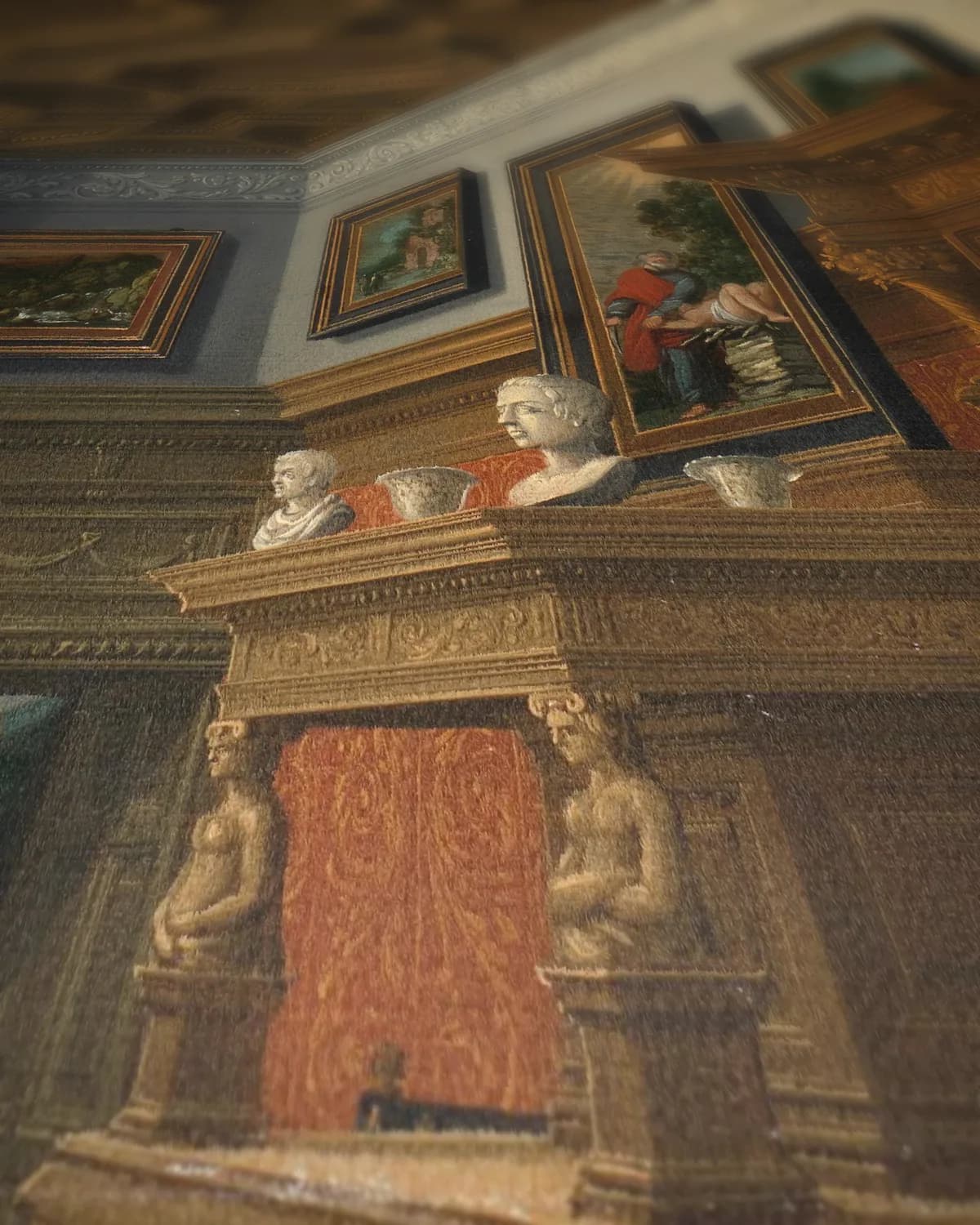 Een gezelschap in een interieur op geweven fluweel, uitsnede 1 van 3
