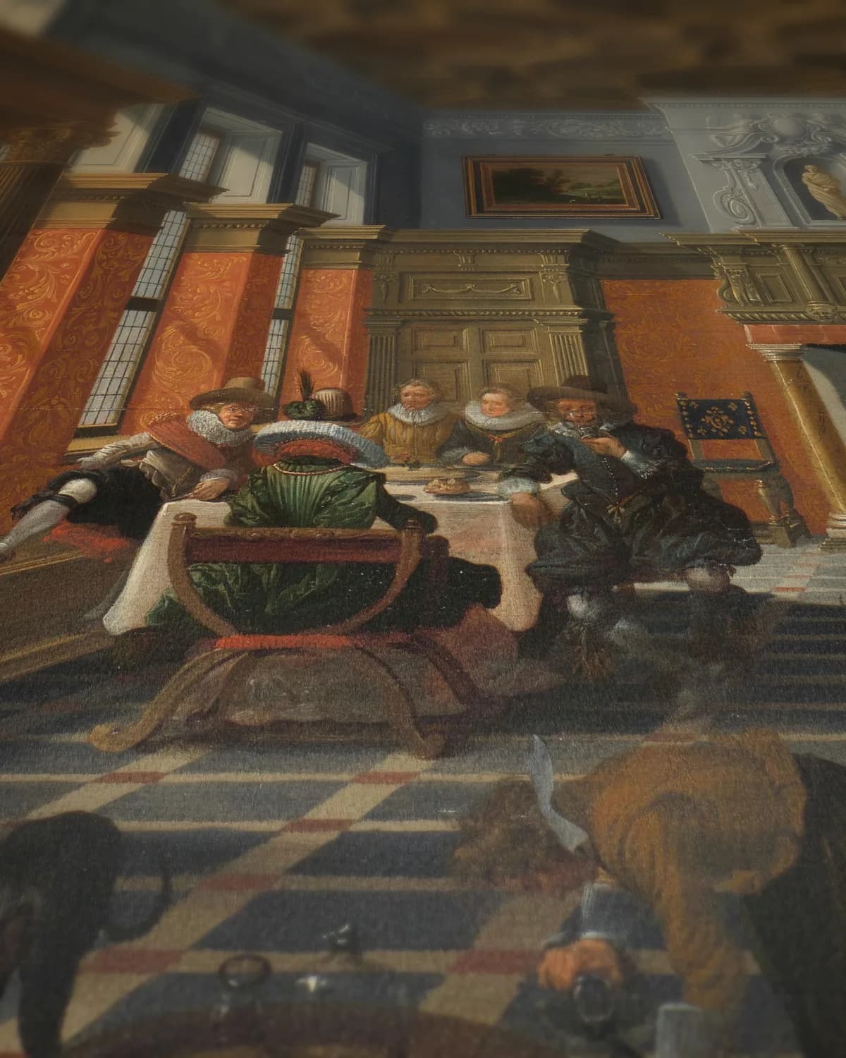 Een gezelschap in een interieur op geweven fluweel, uitsnede 3 van 3