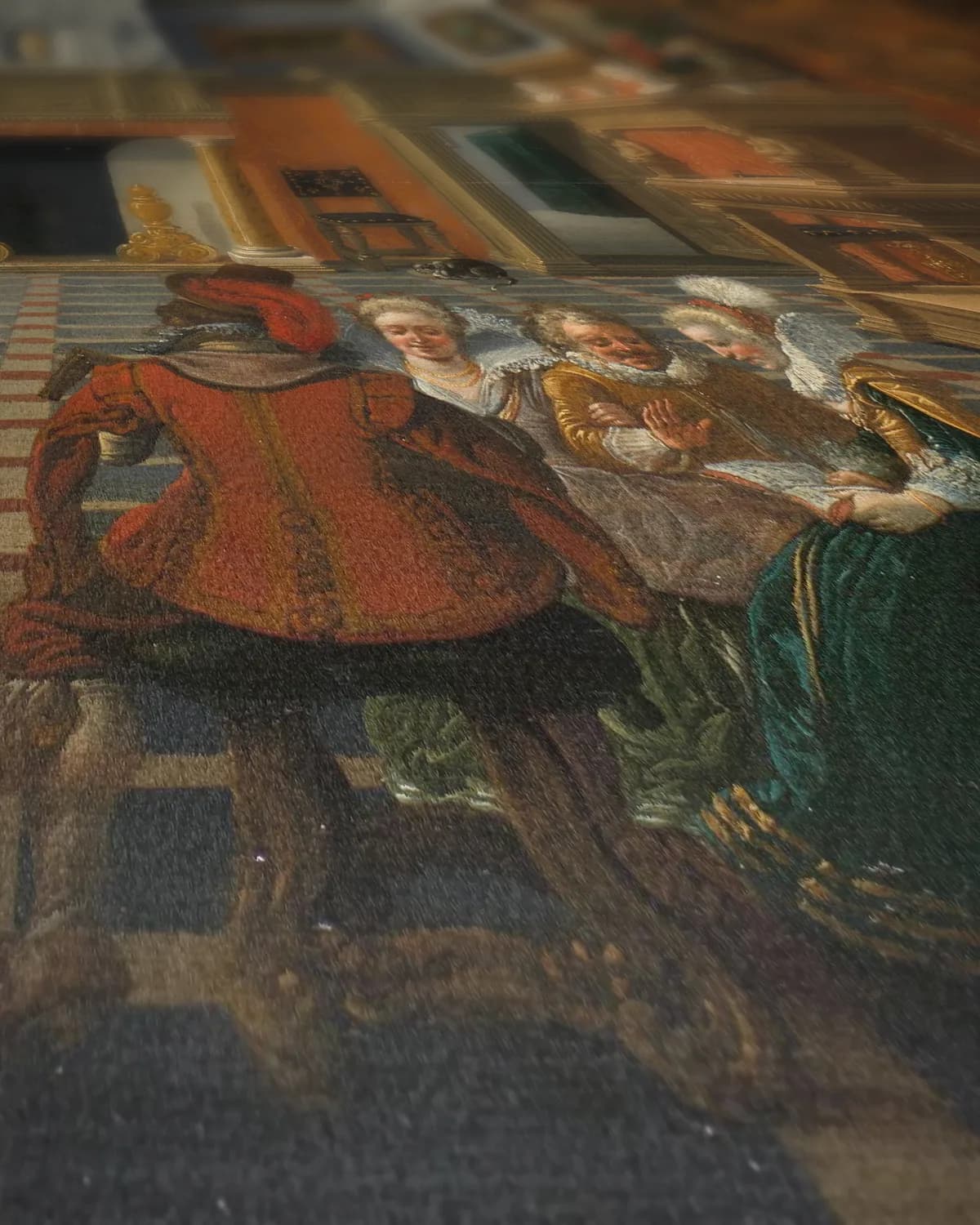 Een gezelschap in een interieur op geweven fluweel, uitsnede 2 van 3