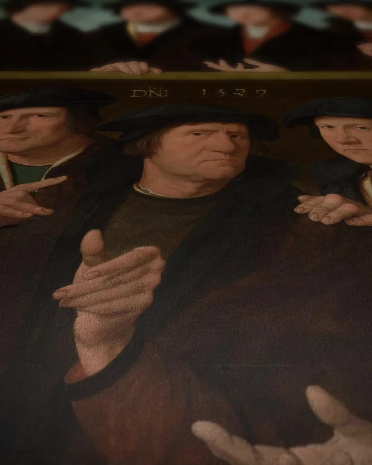 Een groep schutters, 1529 op geweven fluweel, uitsnede 3 van 3