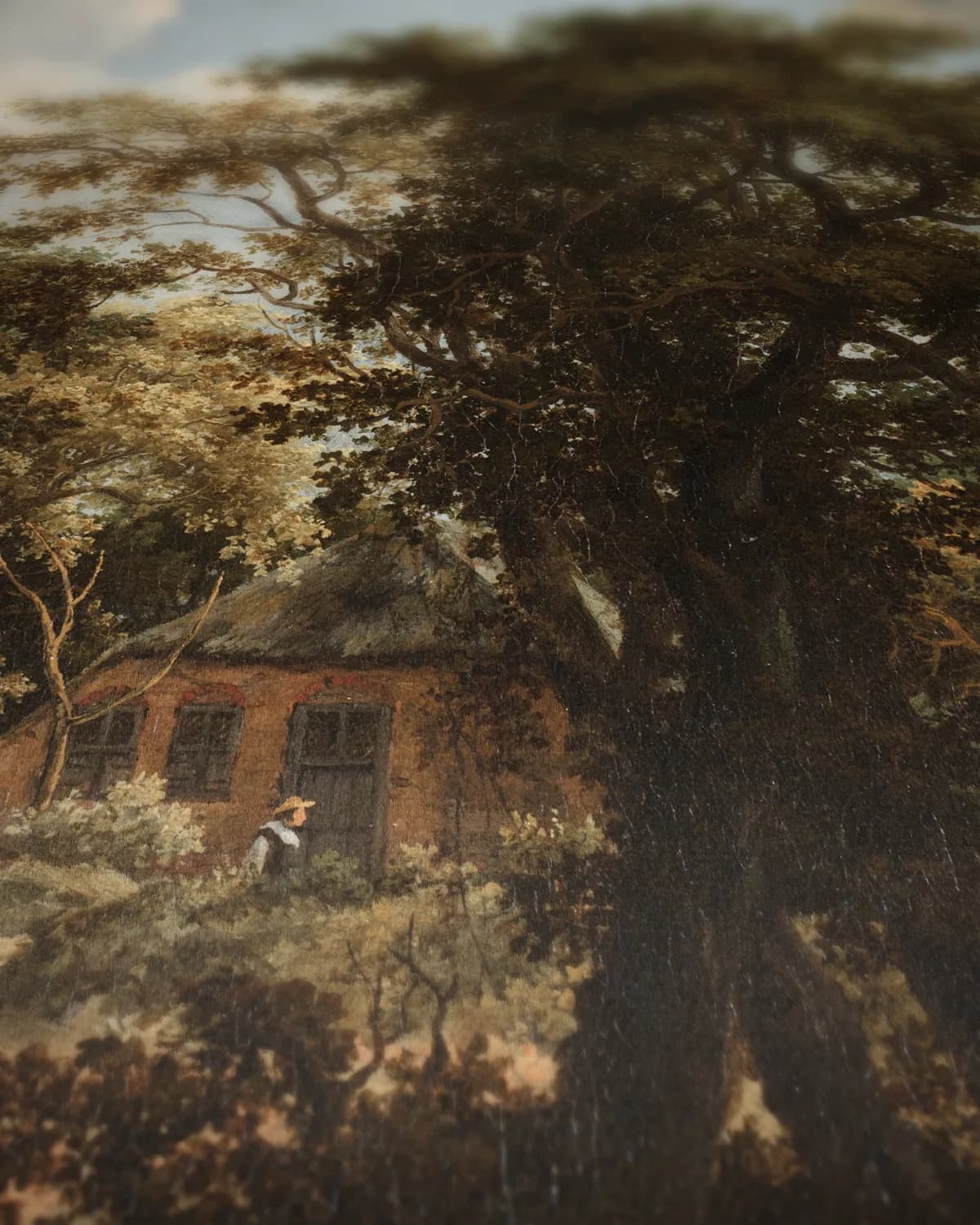 Een huisje in het bos op geweven fluweel, uitsnede 3 van 3