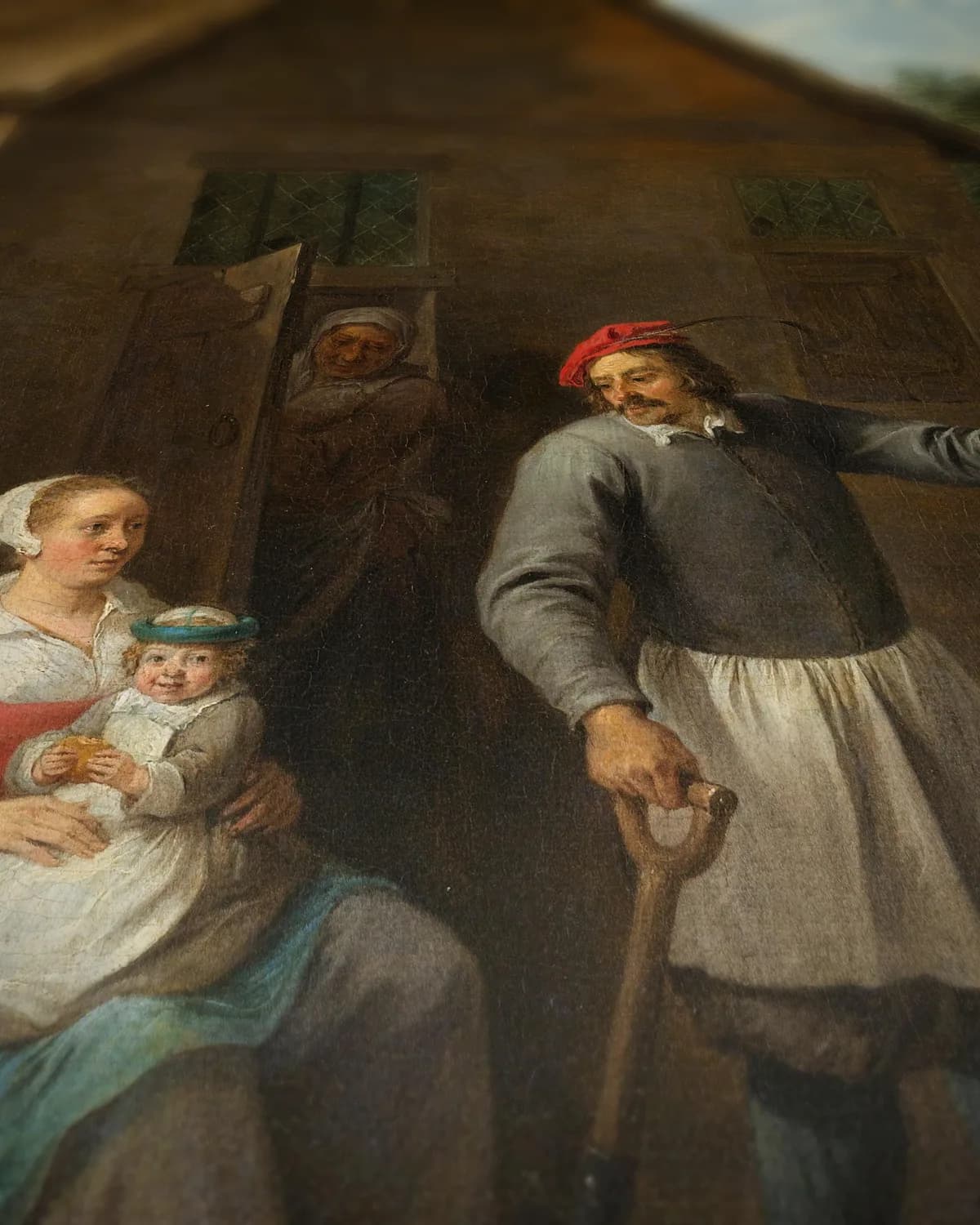 Een landman met een vrouw en kind op geweven fluweel, uitsnede 3 van 3