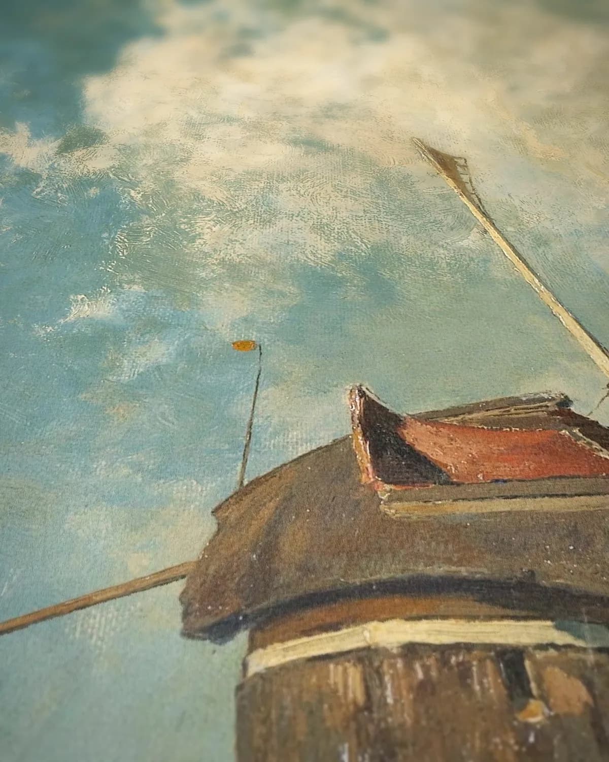 Een molen aan een poldervaart op geweven fluweel, uitsnede 3 van 3