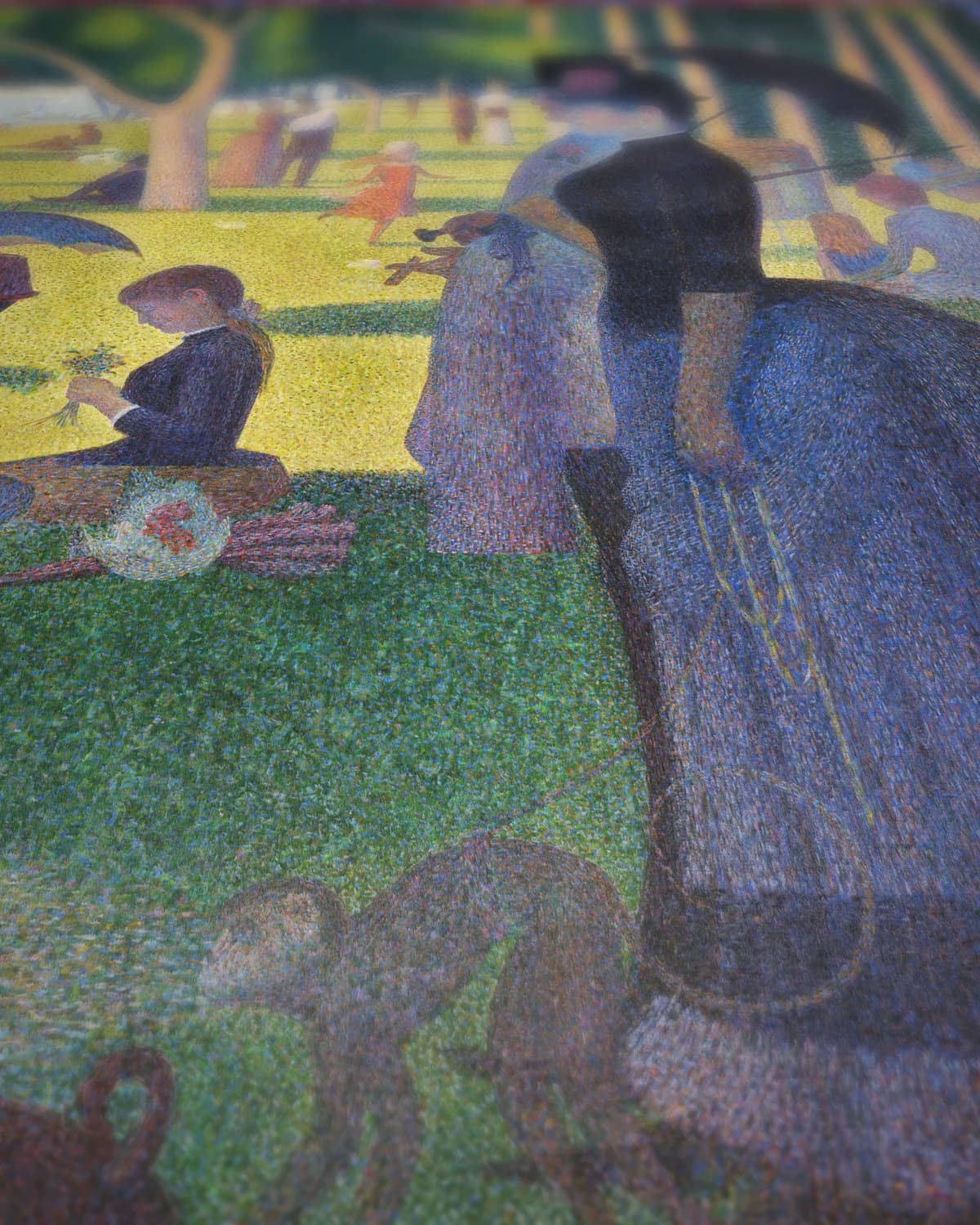 Een zondagmiddag op het eiland La Grande Jatte op geweven fluweel, uitsnede 3 van 3