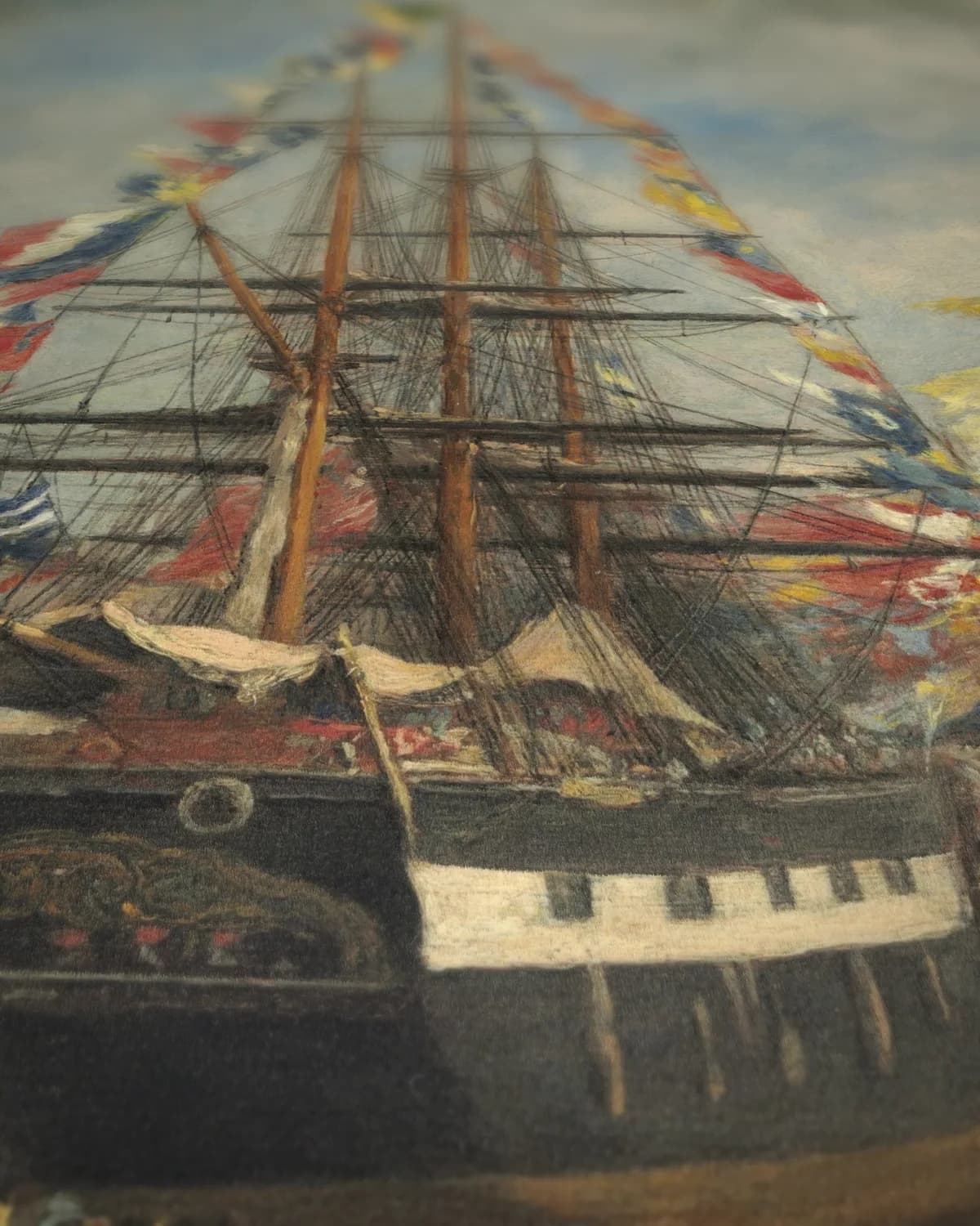 Feest in de haven van Honfleur op geweven fluweel, uitsnede 3 van 3