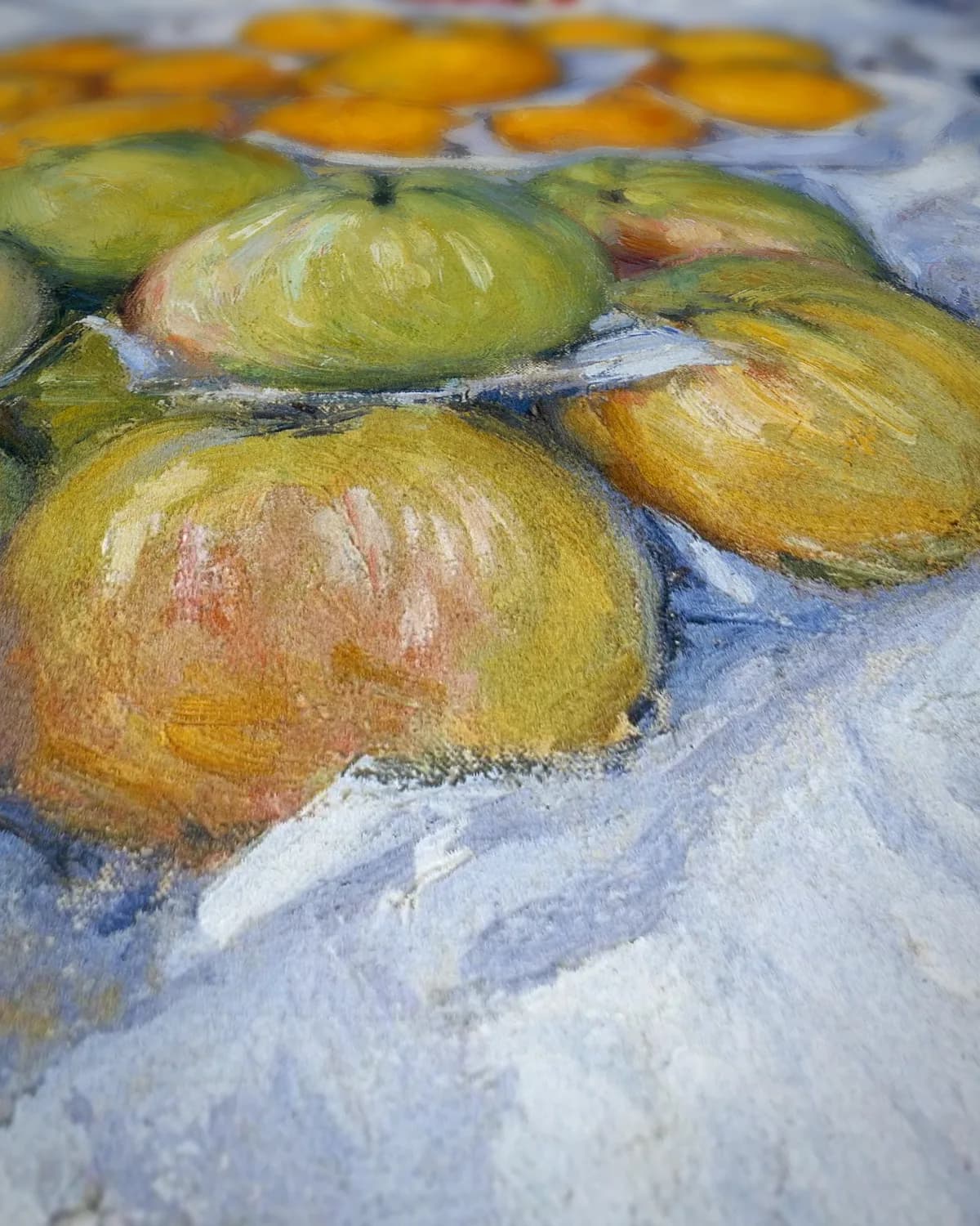 Fruit op een stalletje op geweven fluweel, uitsnede 1 van 3