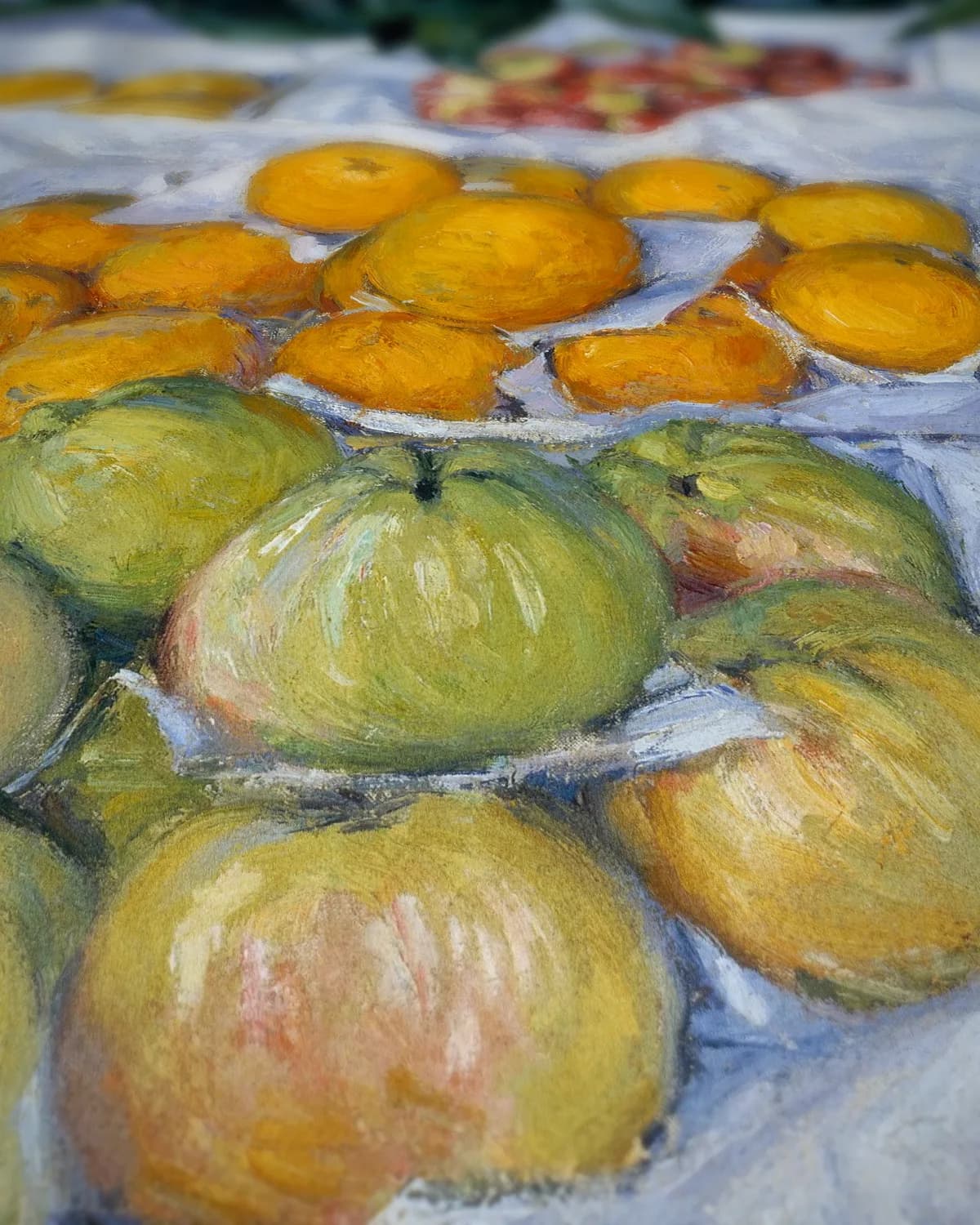 Fruit op een stalletje op geweven fluweel, uitsnede 3 van 3