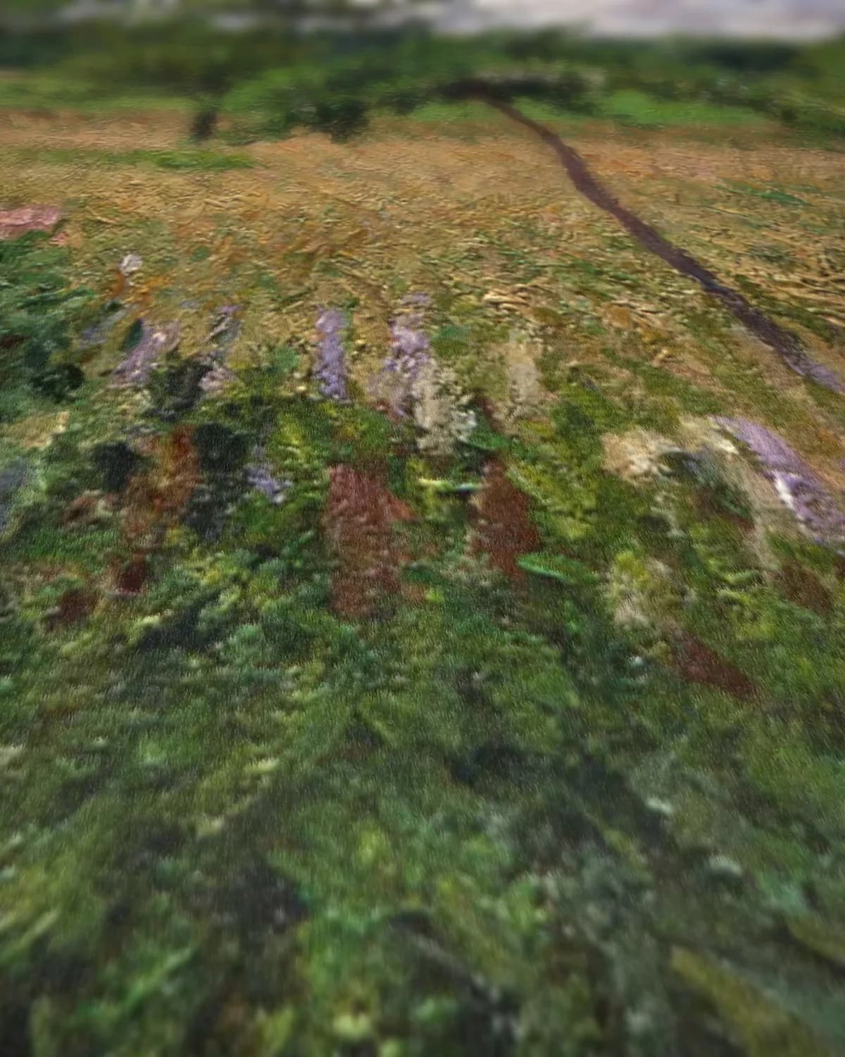 Tuinman bij een hooiberg, bewolkte lucht, Éragny op geweven fluweel, uitsnede 1 van 3