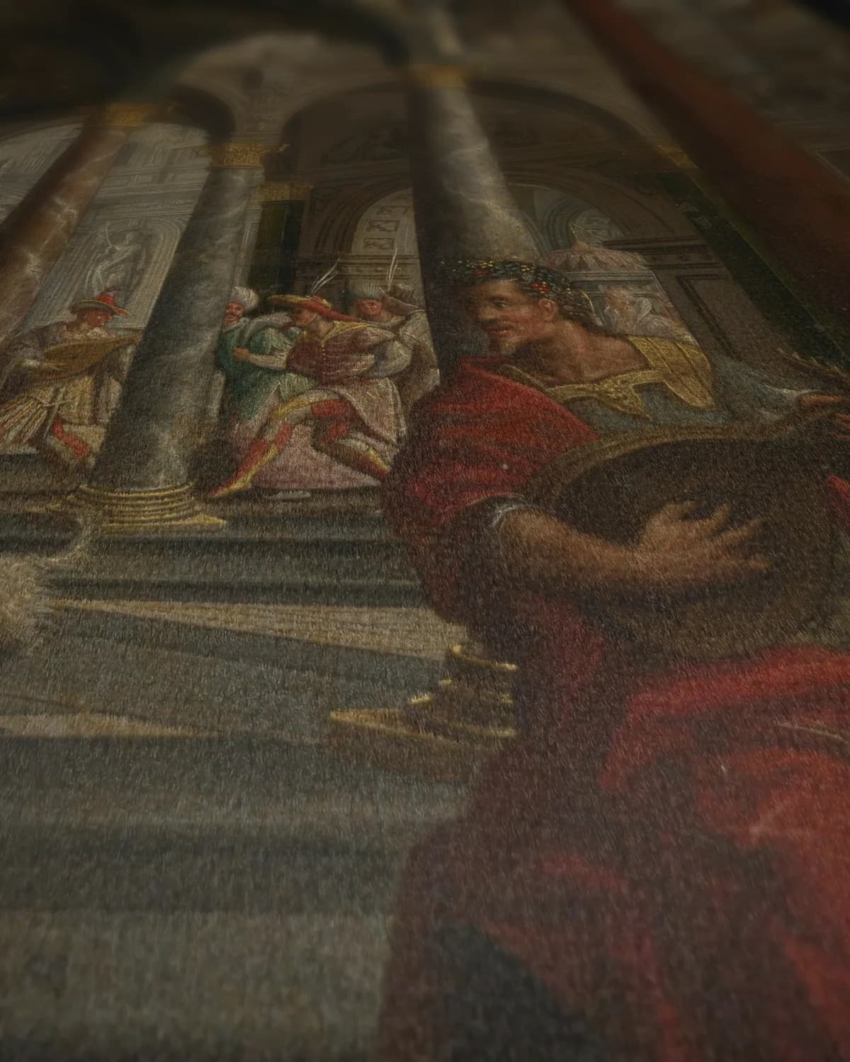 Gefantaseerd renaissancepaleis op geweven fluweel, uitsnede 1 van 3