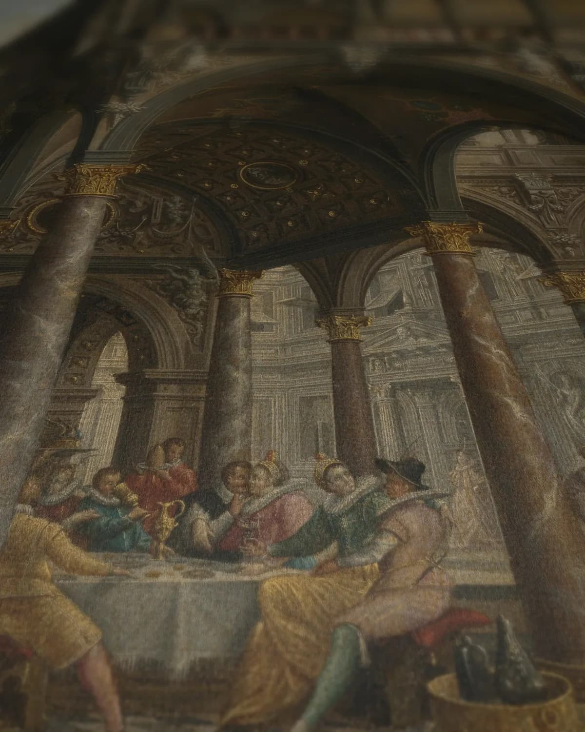 Gefantaseerd renaissancepaleis op geweven fluweel, uitsnede 3 van 3