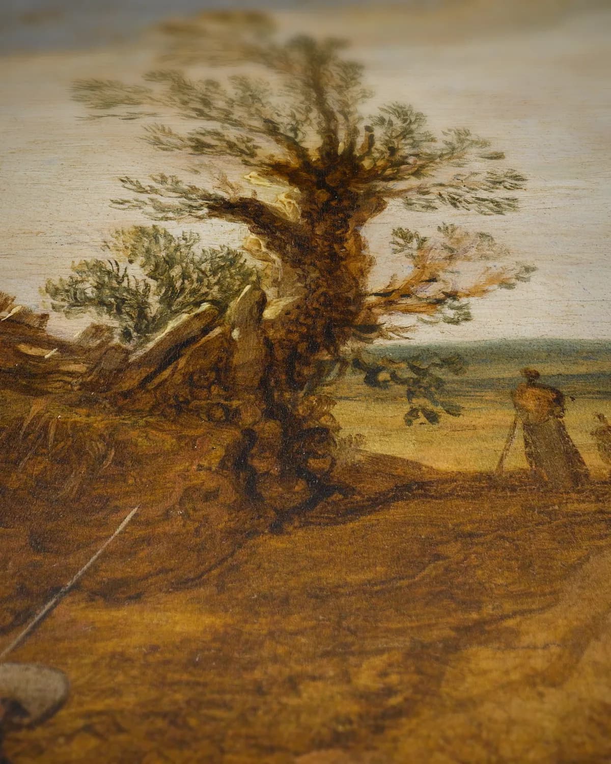 Gezicht in de duinen op geweven fluweel, uitsnede 3 van 3