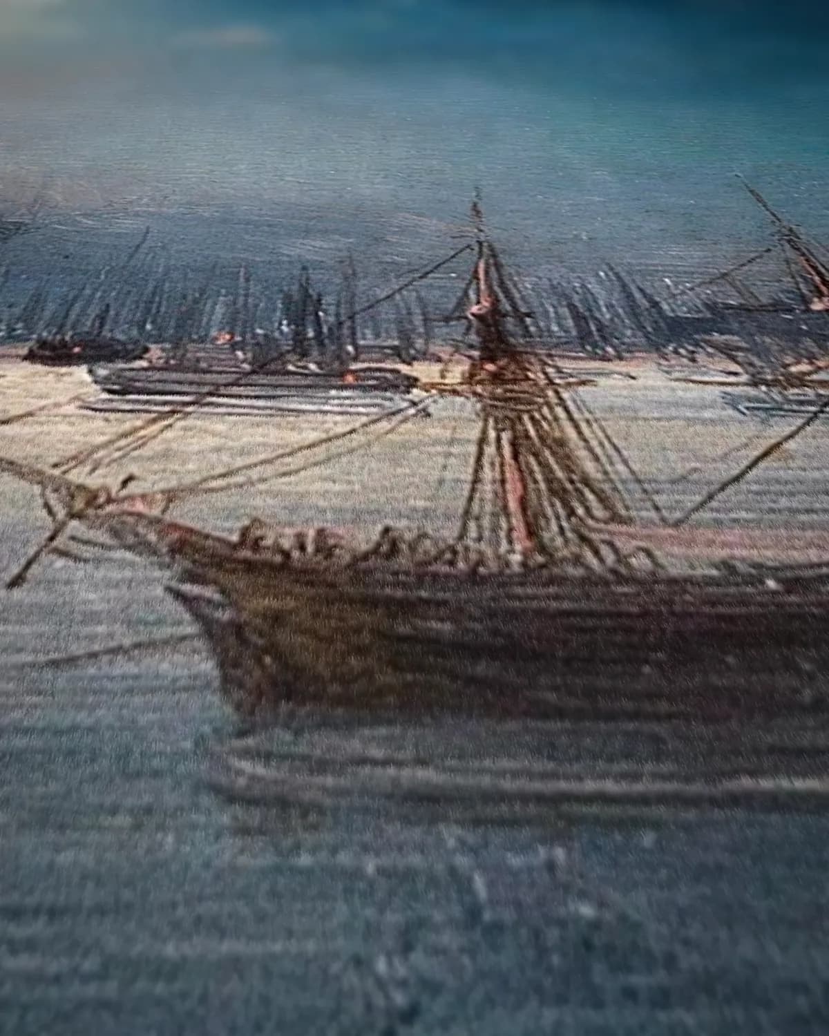 Gezicht op de Bosporus met de Hagia Sophia bij maanlicht op geweven fluweel, uitsnede 1 van 3