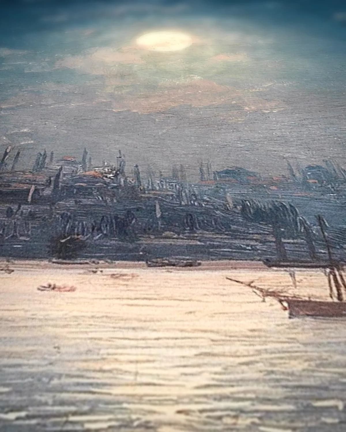 Gezicht op de Bosporus met de Hagia Sophia bij maanlicht op geweven fluweel, uitsnede 3 van 3