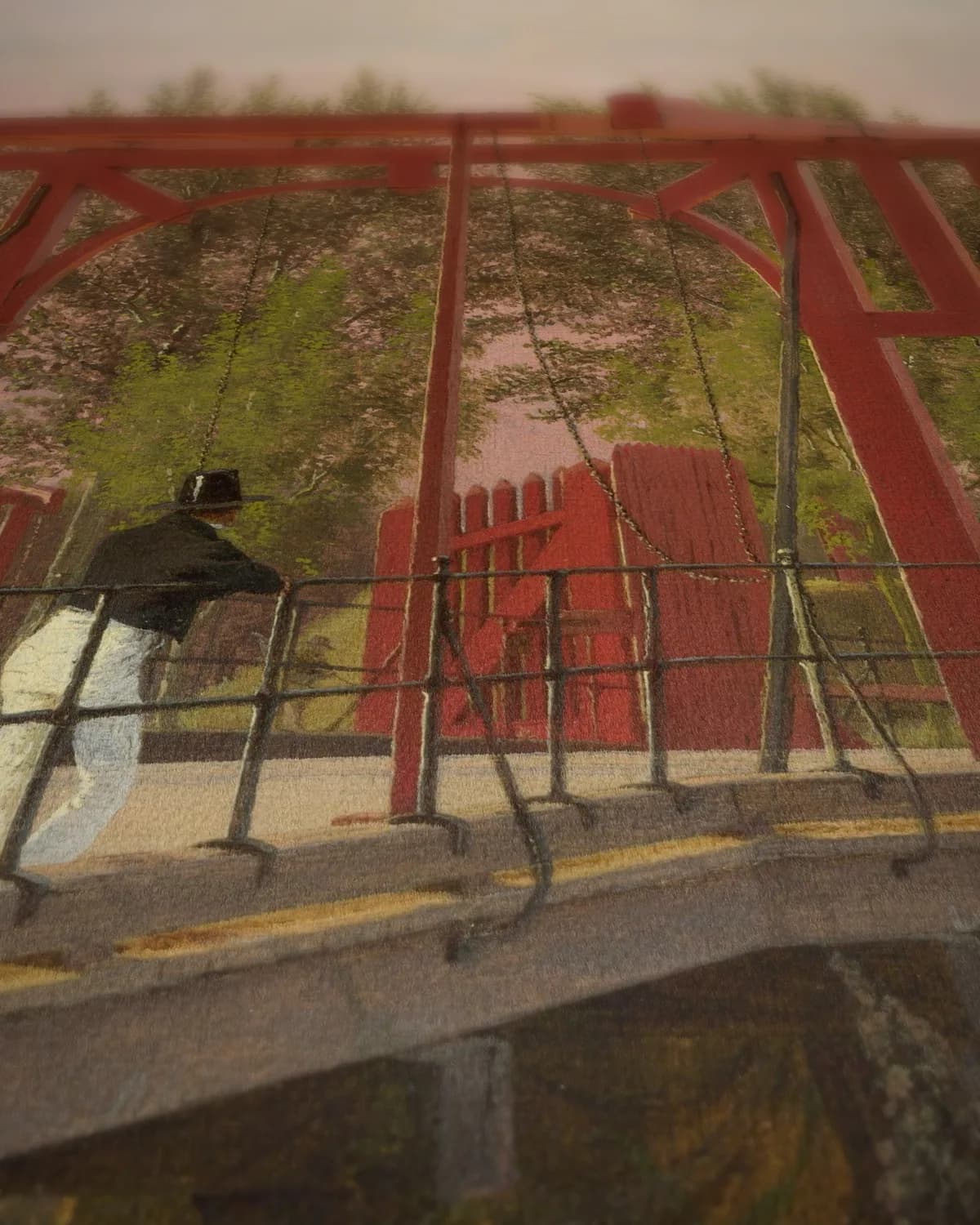 Gezicht op de noordelijke kastelbrug, 1837 op geweven fluweel, uitsnede 3 van 3