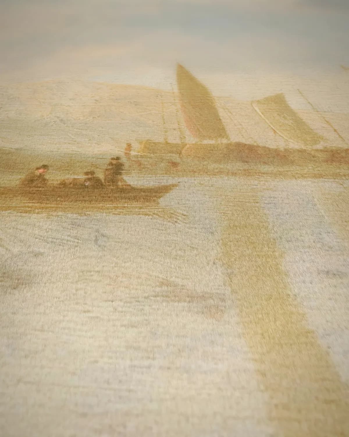Gezicht op de Rijn bij de rotsen op geweven fluweel, uitsnede 1 van 3