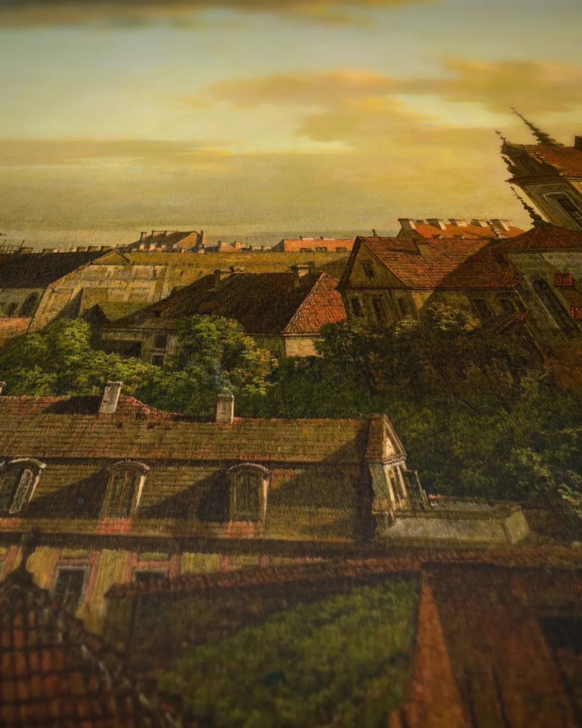 Gezicht op Warschau vanaf het Koninklijk Kasteel op geweven fluweel, uitsnede 1 van 3