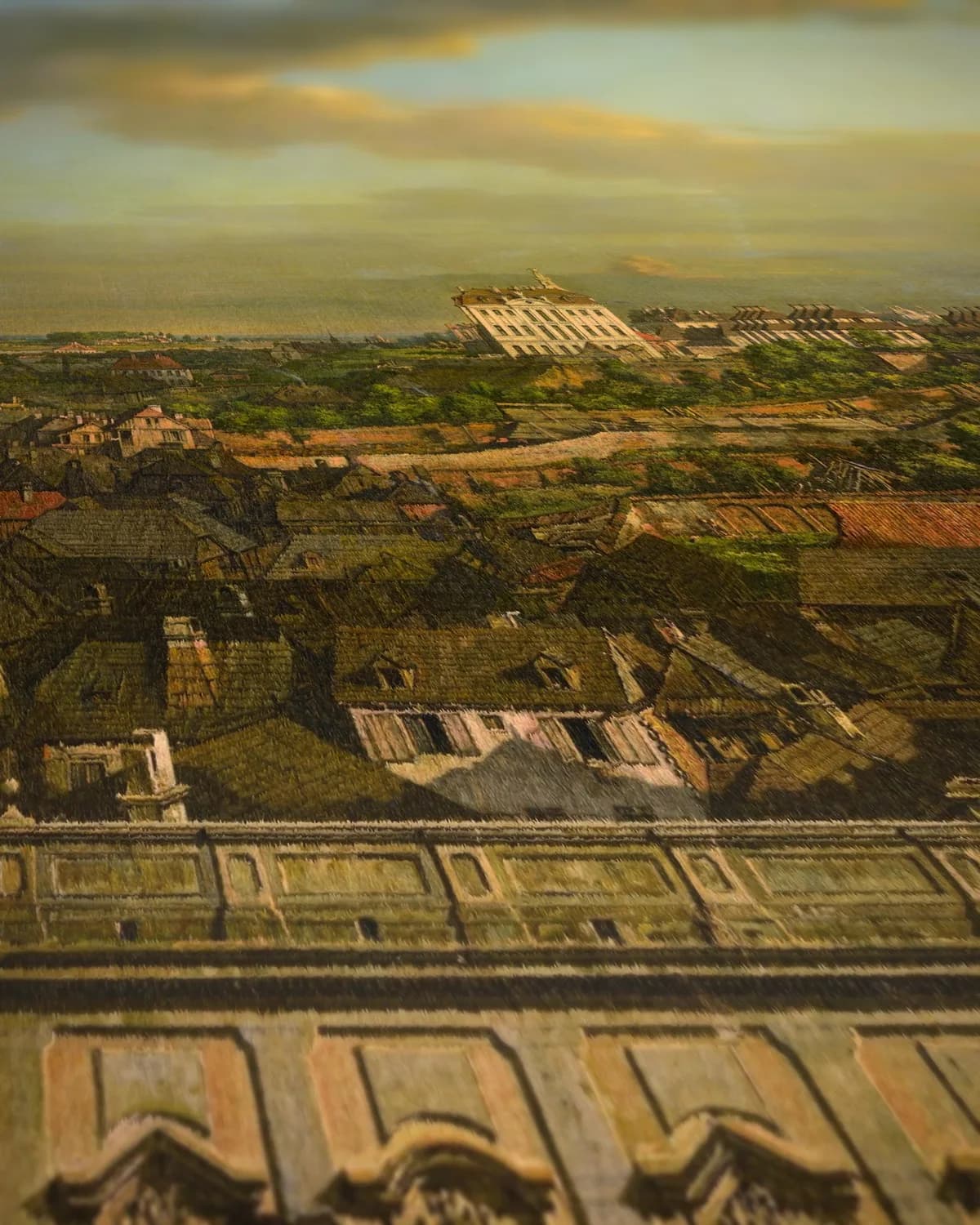 Gezicht op Warschau vanaf het Koninklijk Kasteel op geweven fluweel, uitsnede 2 van 3