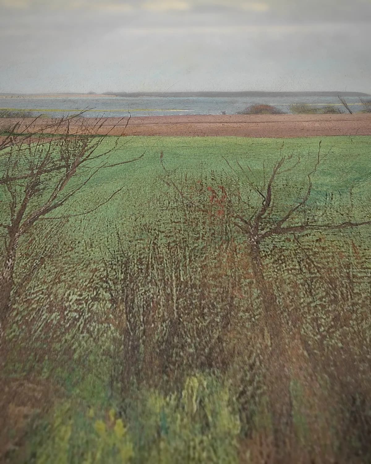 Gezicht over de Roskilde Fjord op geweven fluweel, uitsnede 1 van 3