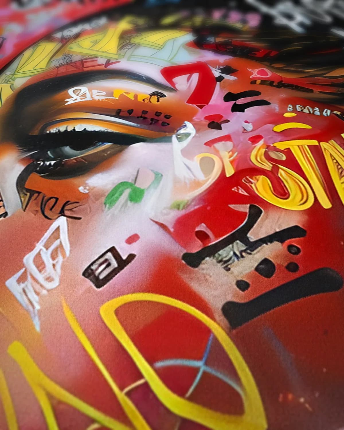 Graffiti Face op geweven fluweel, uitsnede 3 van 3