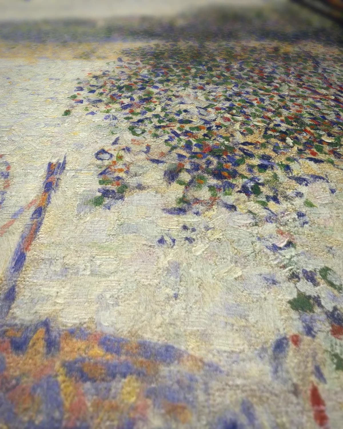 Grijze dag op de Grande Jatte op geweven fluweel, uitsnede 1 van 3