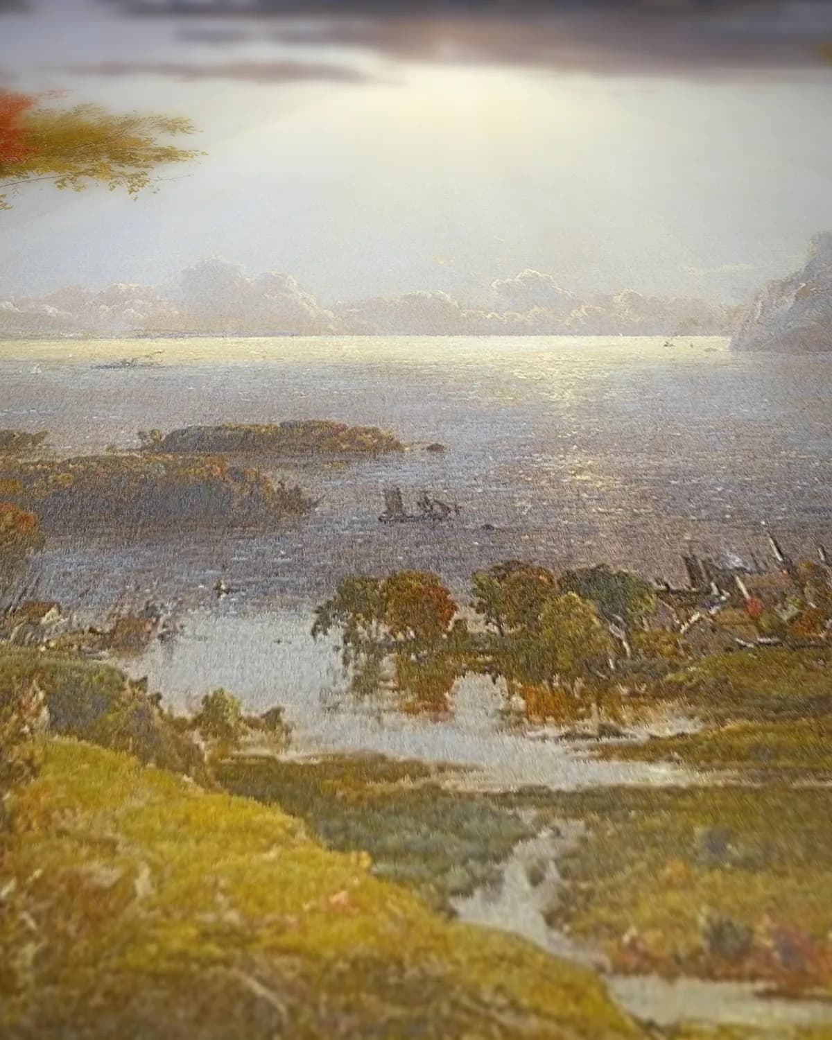Herfst aan de Hudson (1860) op geweven fluweel, uitsnede 1 van 3