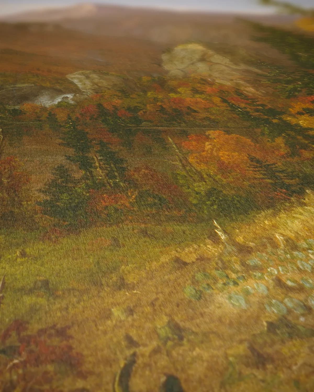 Herfstlandschap bij de bergen op geweven fluweel, uitsnede 2 van 3