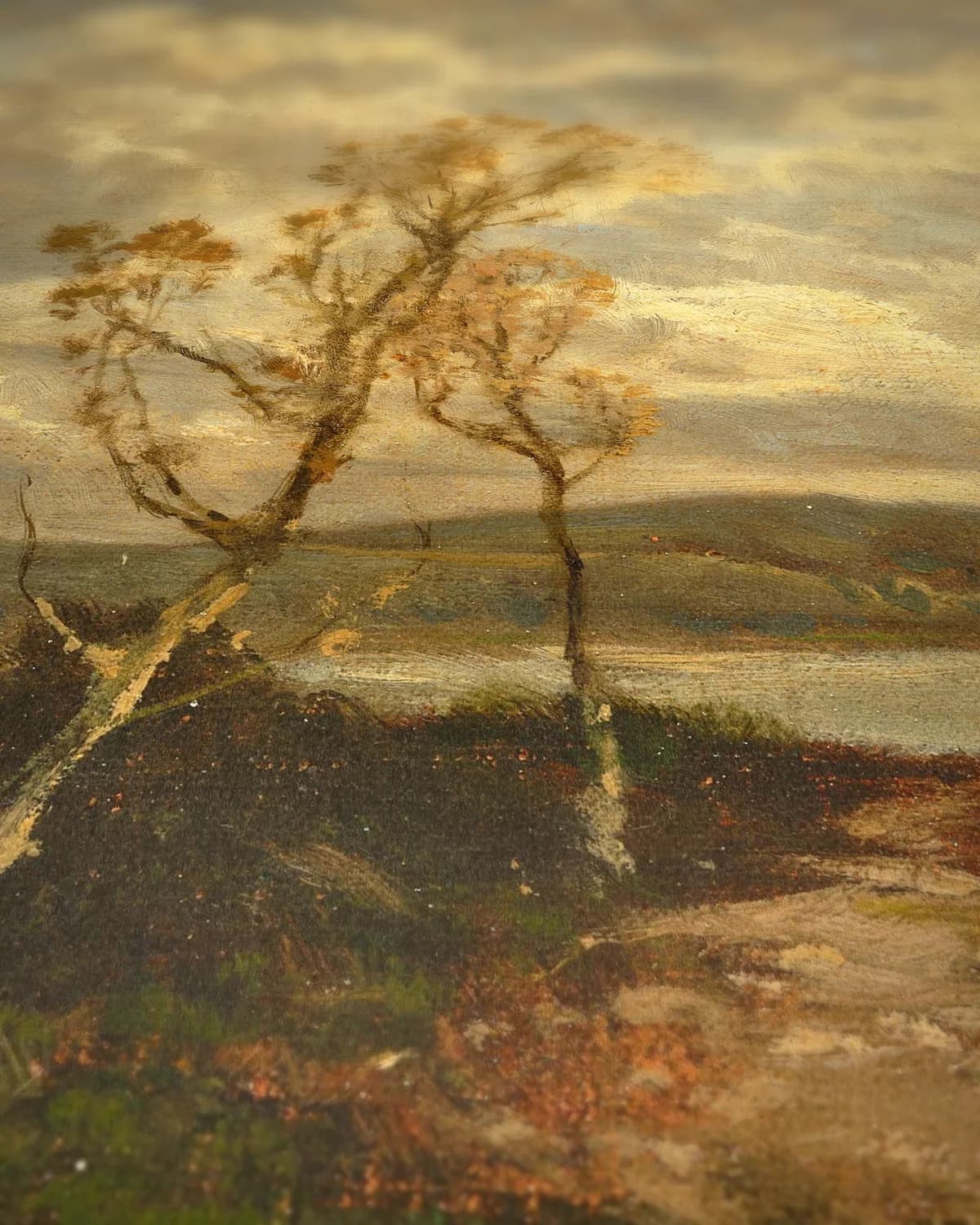 Herfstlandschap met pad op geweven fluweel, uitsnede 3 van 3