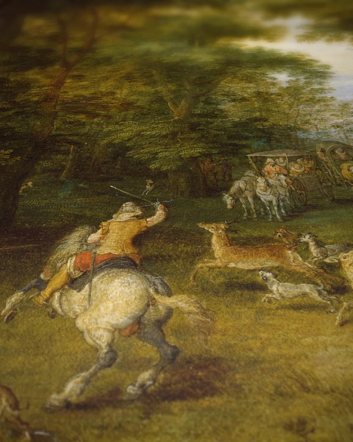 Hertenjacht in het bos op geweven fluweel, uitsnede 3 van 3