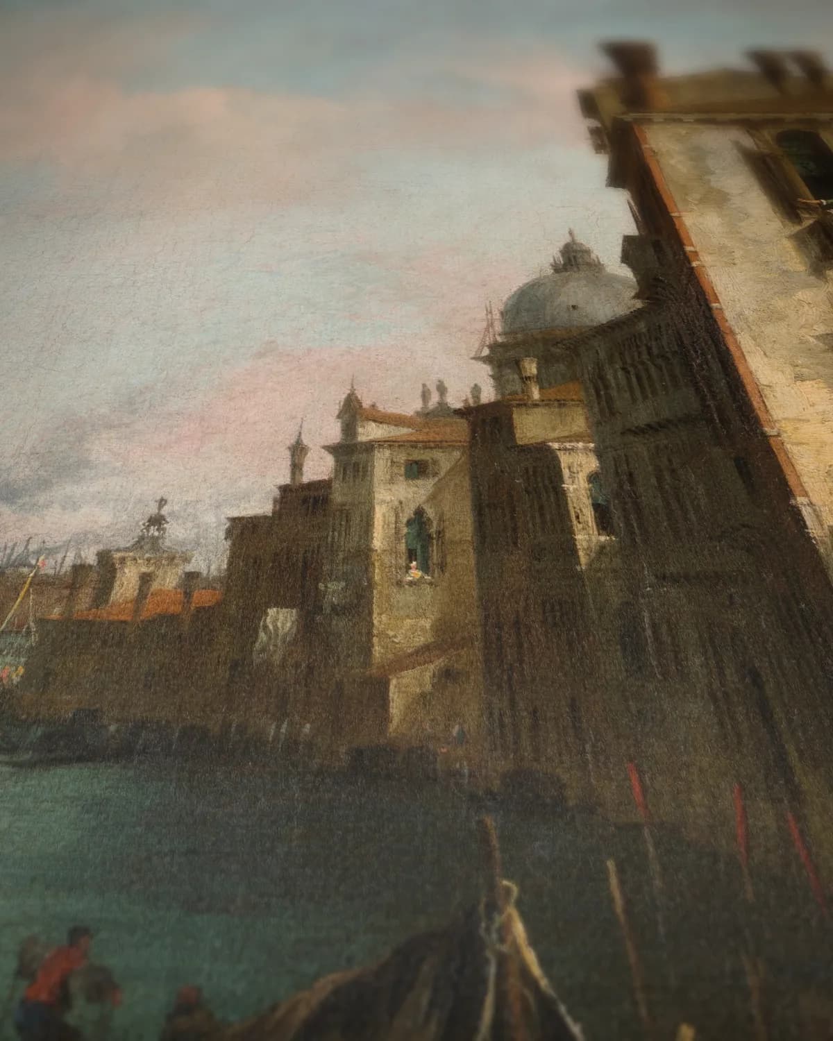 Het Canal Grande bij Palazzo Corner op geweven fluweel, uitsnede 3 van 3