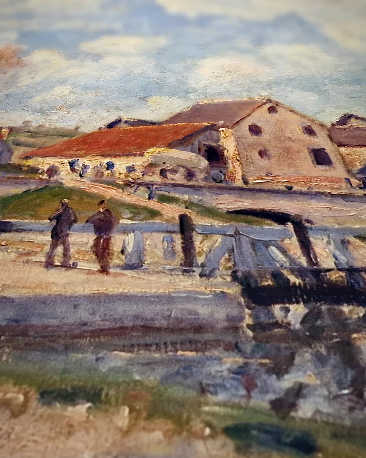 Het kanaal van de Loing bij Moret op geweven fluweel, uitsnede 3 van 3