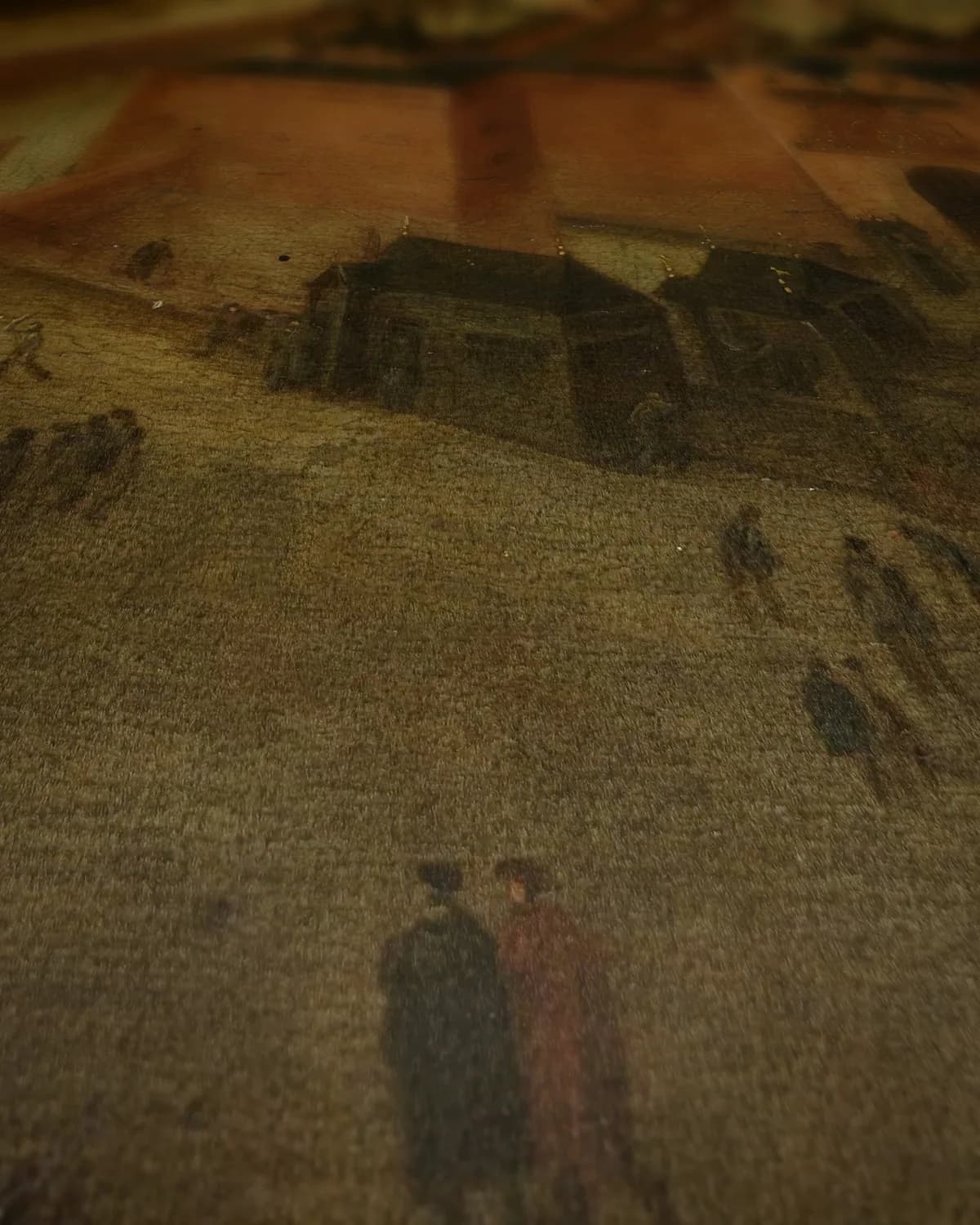 Het kasteel Vredenburg te Utrecht in vogelvlucht op geweven fluweel, uitsnede 1 van 3